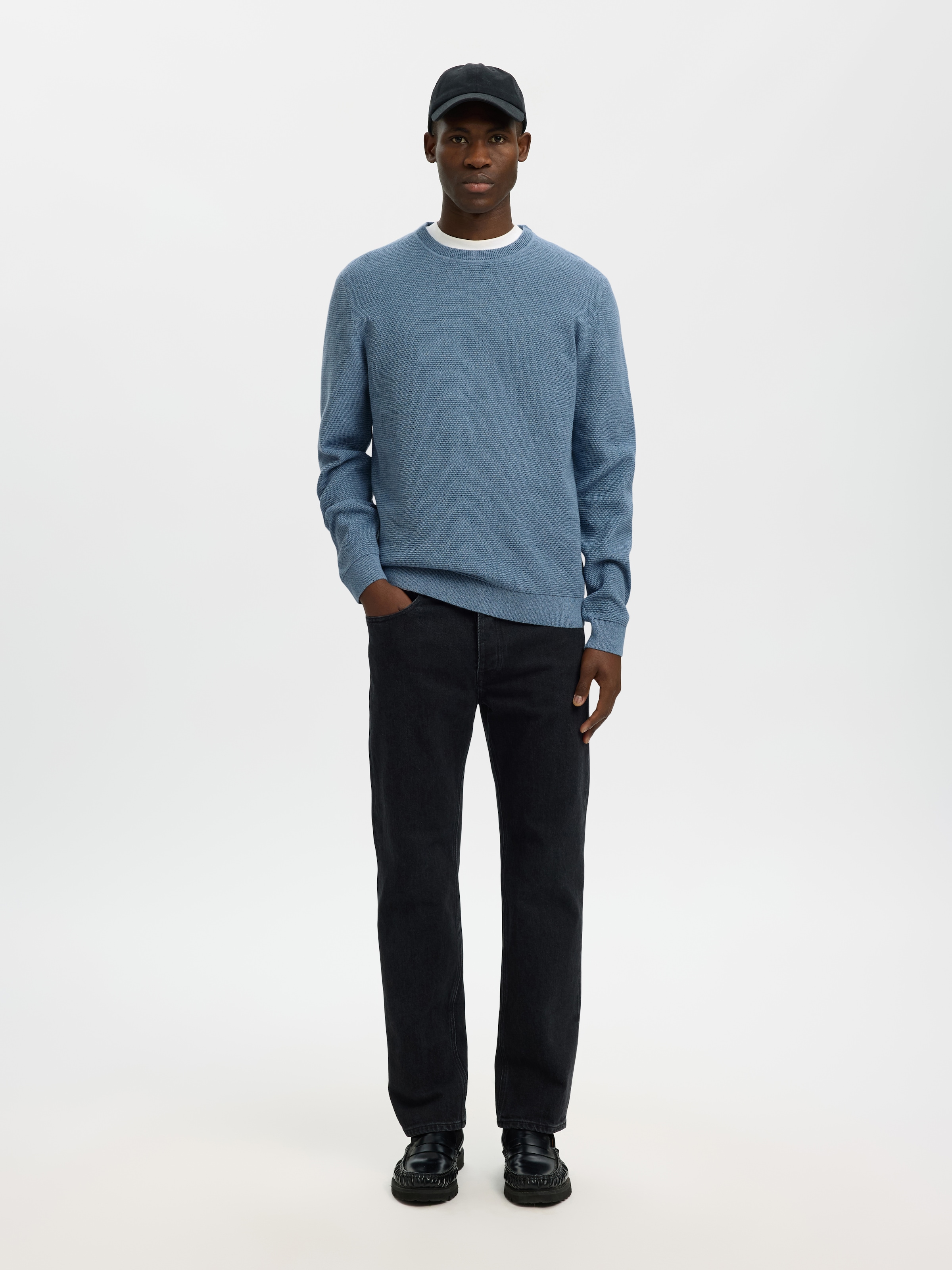 SELECTED Rundhalspullover »SLHROSS LS KNIT STRUCTURE CREW NECK NOOS« Baumwolle, regular fit