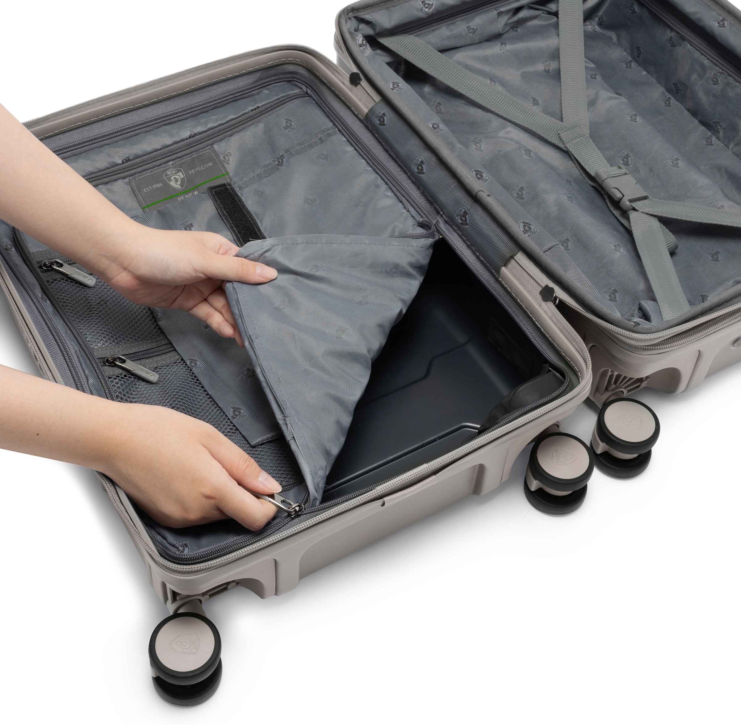 Heys Hartschalen-Trolley »ReNew, verschiedene Größen und Farben«, 4 Rollen, herausnehmbares Innenfutter Volumenerweiterung 5 Jahre Garantie