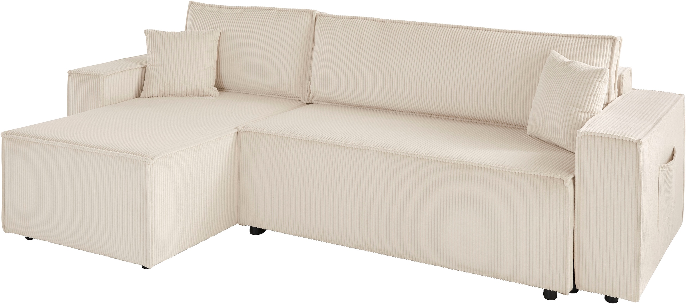 OTTO home Ecksofa »CASSI, 241cm, L-Form, Schlafsofa, Dauerschläfer, Boxspringfederung«, Schlaffunktion (133/200),Bettkasten, Recamiere links/rechts, Cord