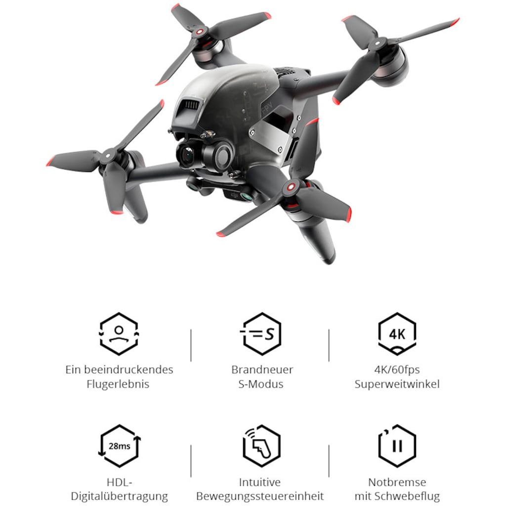 dji Drohne »FPV Combo«, OcuSync 3.0 HD-Übertragung, 4K-Video, Superweites 150 ° FOV