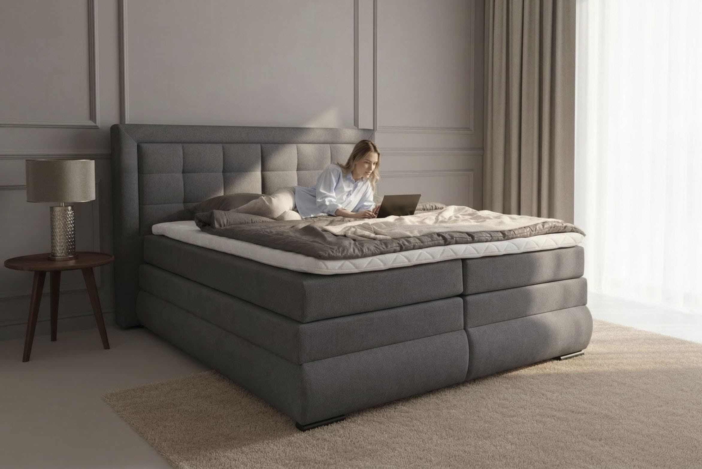 OTTO home Boxspringbett »MIVVA inkl. Bettkasten und Topper, Komfortliegehöhe: 67 cm« in H3, H4 oder Hmix H3/H4, wahlweise mit oder ohne LED-Leuchten