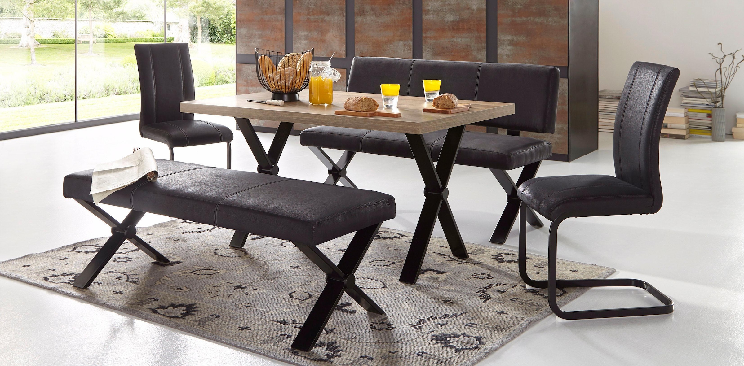 Homexperts Essgruppe »Colt«, (Set, 5 tlg.), Tisch, Breite 140 cm, 2 Bänke, Breite je 140 cm und 2 Freischwinger
