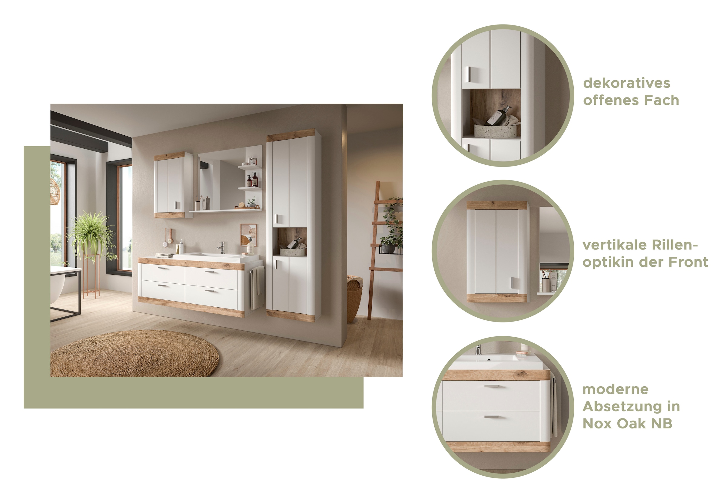 Home affaire Hochschrank »Landsby, Breite 45cm, 2 Türen (Türanschlag wechselbar), 2 Einlegeböden«, (1 St.), Hängeschrank, Wandschrank, Badmöbel, Badschrank, Schrank,Bad