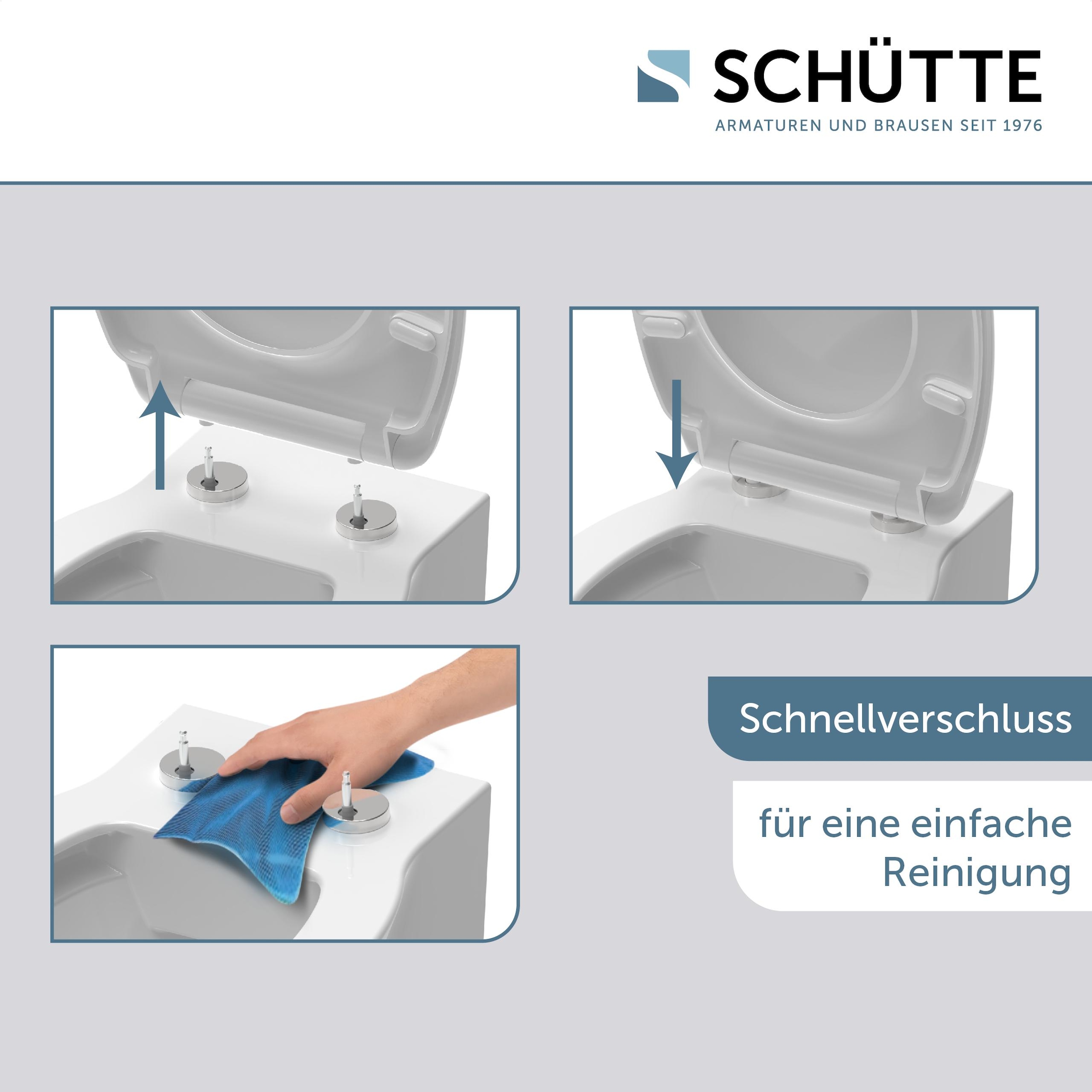 Schütte WC-Sitz »Duroplast, WHITE D-Form PRO 3«, (WC-Sitz, Befestigungsmaterial, Montageanleitung), mit Absenkautomatik und Schnellverschluss