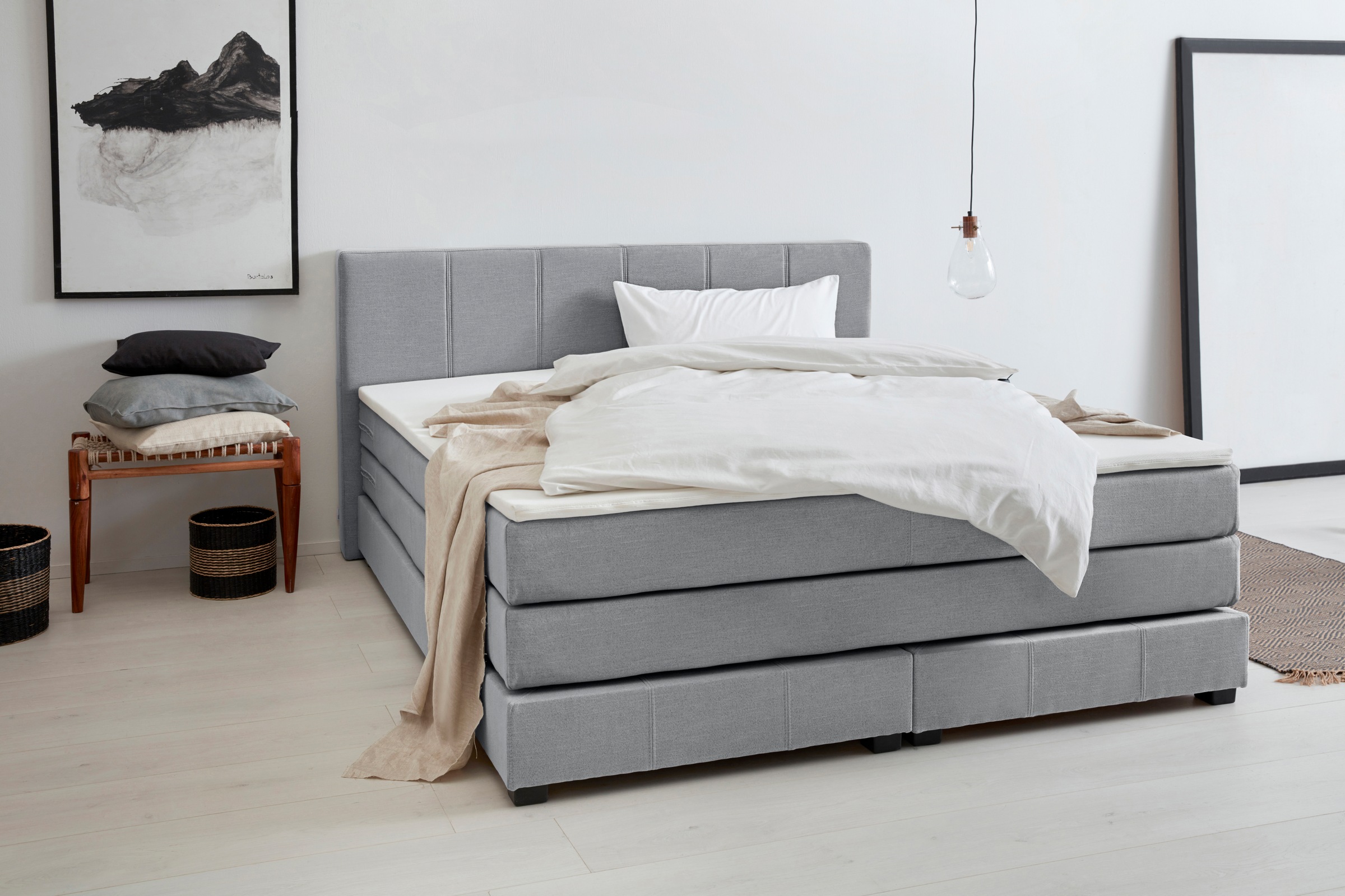 OTTO products Boxspringbett »Peetu«, Taschenfederkern-Matratze, in 4 Breiten und 4 Farben, incl. Topper