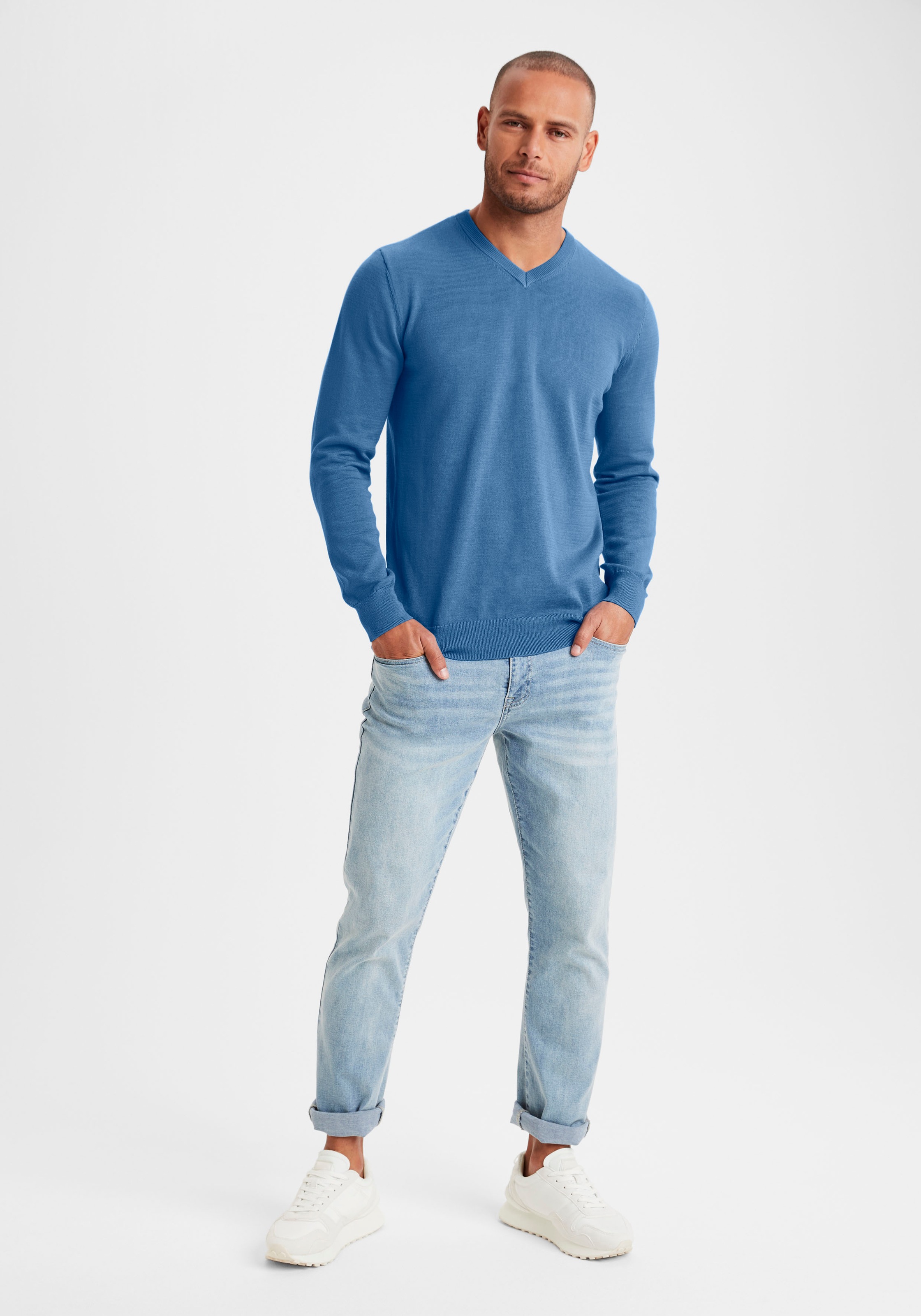 H.I.S Strickpullover mit V-Ausschnitt, Pullover aus Feinstrick, Baumwollmischung