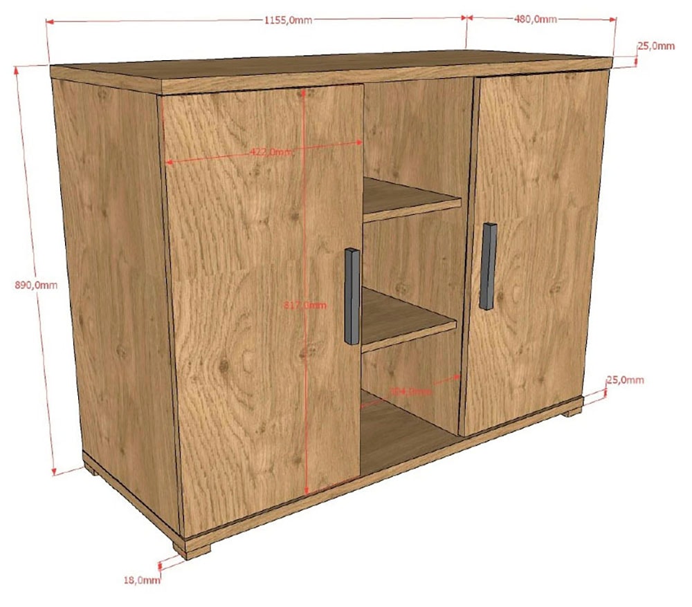 Vipack Kombikommode »SAM mit 2 Drehtüren, dahinter je 1 Fachboden, universell einsetzbar« (B/H/T ca. 115,5x89x48 cm) Türen mit Soft-Close, 3 offen Fächer,  Pflegeleichte Oberfläche in Eiche Dekor