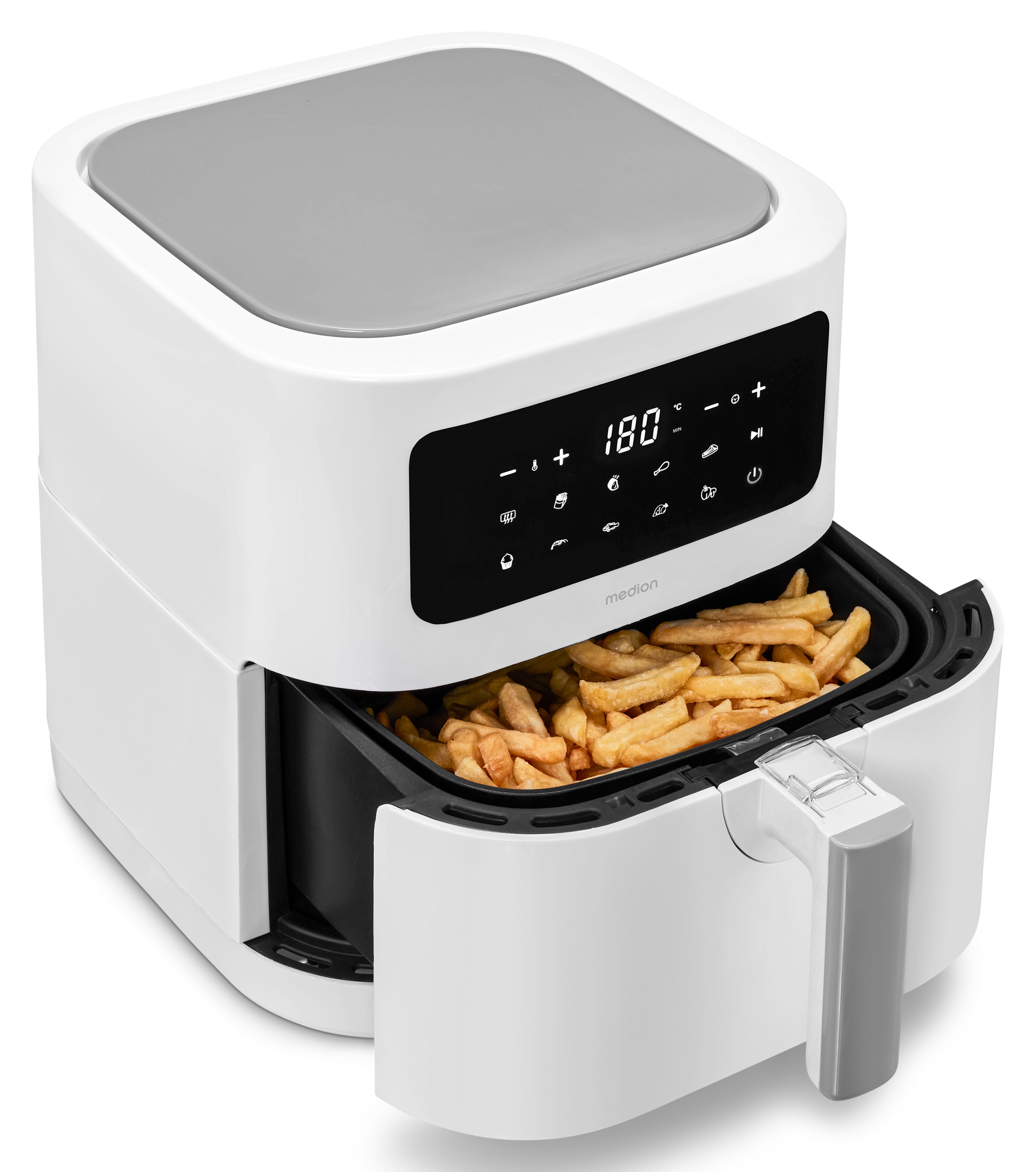 Medion Heißluftfritteuse »MD 11740 E40 XL« 2000 W digitales Bedienfeld, 9 Automatikprogramme in weiß