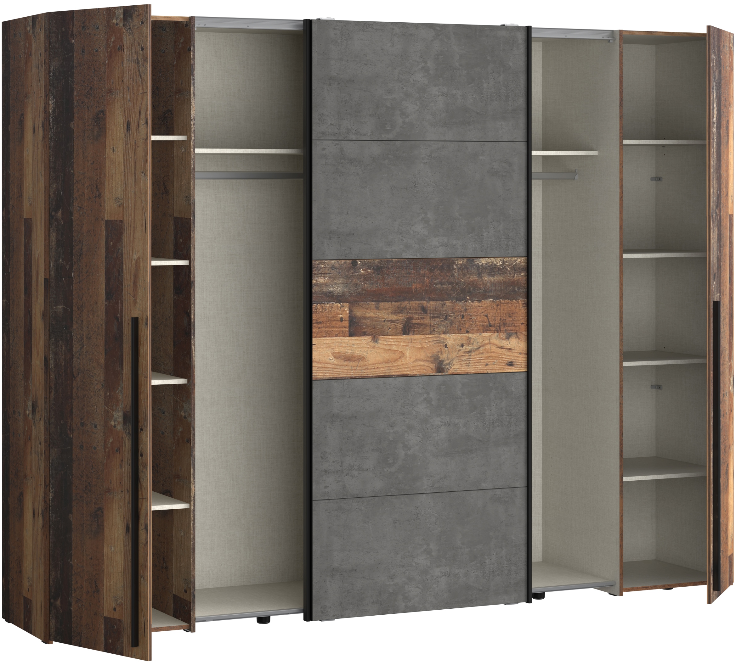 FORTE Schwebetürenschrank »Narago, OTTOs Choice, Kombischrank, TOPSELLER, Paneele  wechselbar« B/H/T ca. 270/210/61cm, Farbe Weiß auch mit Spiegeln,  Schwebetüren in Kombination mit Drehtüren, Made in Europe