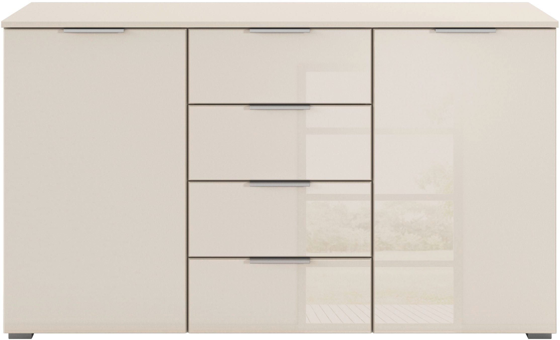 rauch Kombikommode »Sideboard Kombikommode Schubladenkommode AGORDO mit Glasfront« in zwei Griff-Farben, Breite 120 cm,  vier große Schubladen, mit insgesamt 4 Einlegeböden MADE IN GERMANY