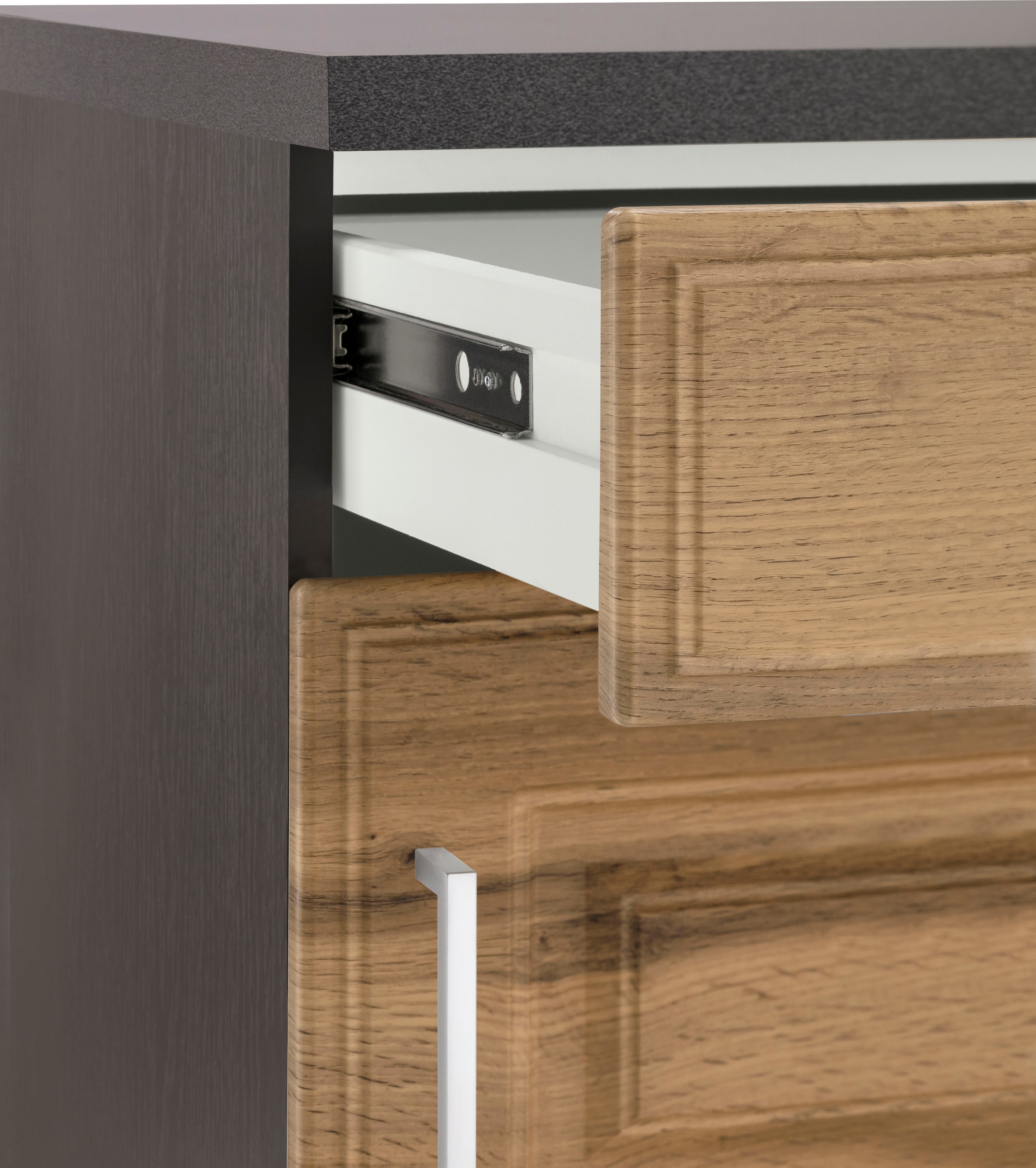 KOCHSTATION Winkelküche »KS-Stockholm«, Stellbreite 220/310 cm, mit hochwertigen MDF Fronten im Landhaus-Stil