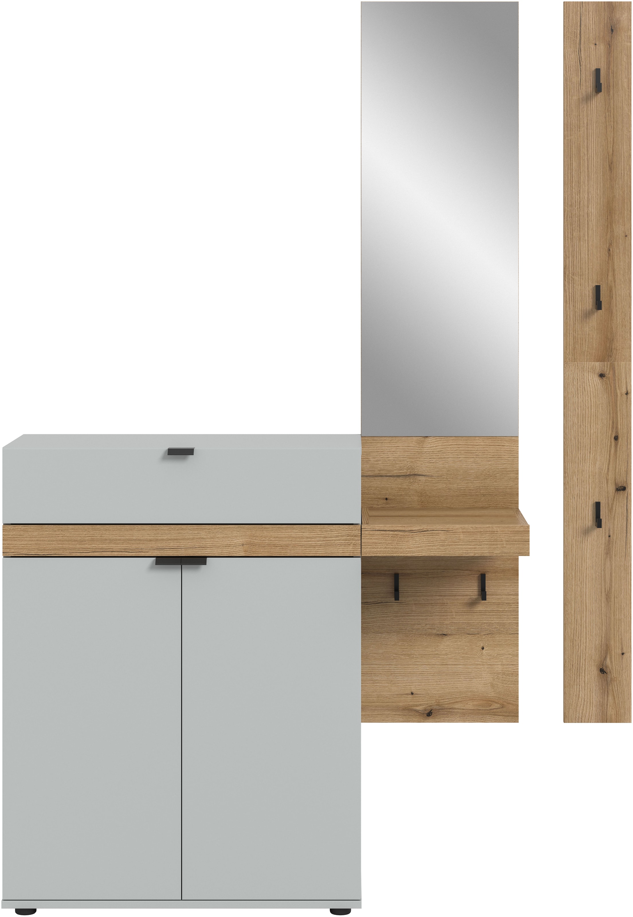 INOSIGN Garderoben-Set »Oran« Set, 3 Stk. tlg. Oran, Evoke Oak, Grau, Garderobenset, Schrank, Spiegel, Paneelhaken