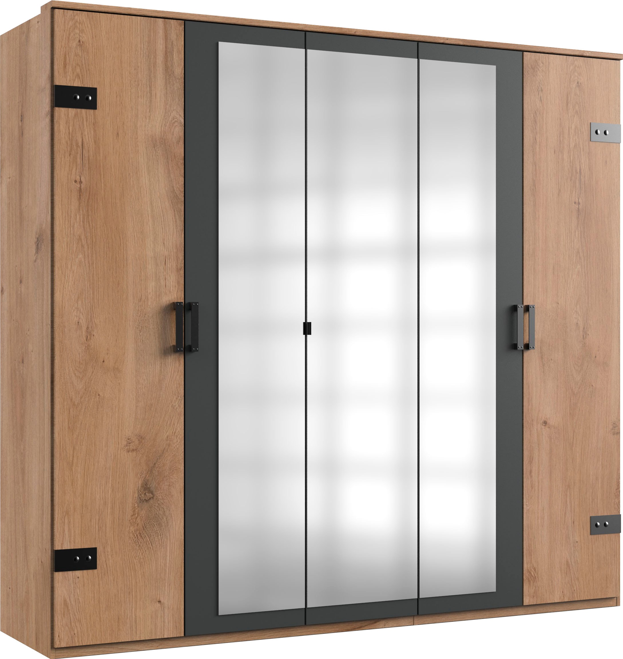 Wimex Schlafzimmer-Set »Stockholm, rustikaler Look im Industrial Design«, (Set), 6-teilig, Kleiderschrank mit Spiegel, Bett inklusive Schubladen