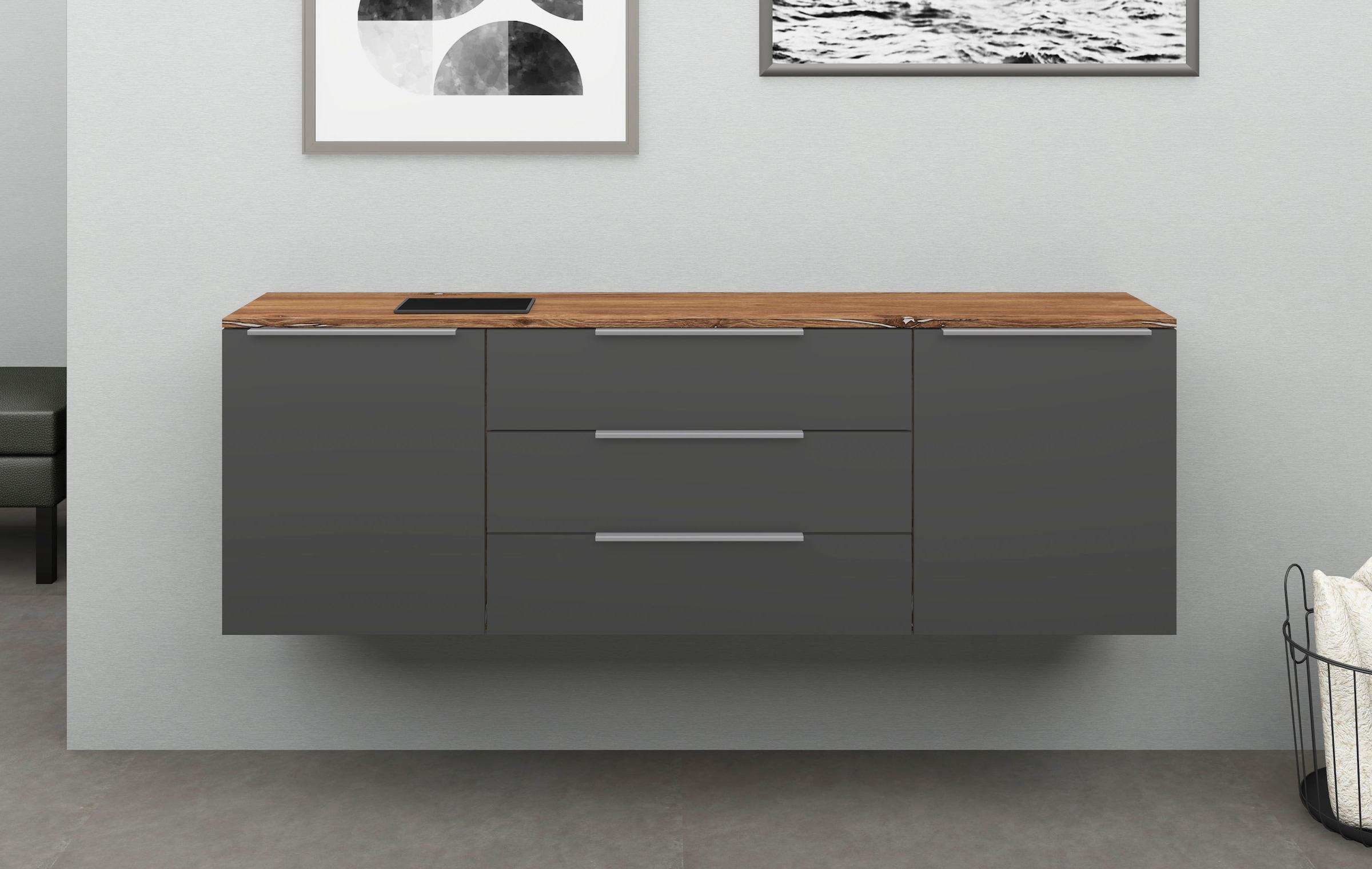 borchardt Möbel Sideboard »Oliva, hängend oder stehend mit Metallgriffen« Breite 166 oder 200cm, 2 Türen 3 Schubfächer