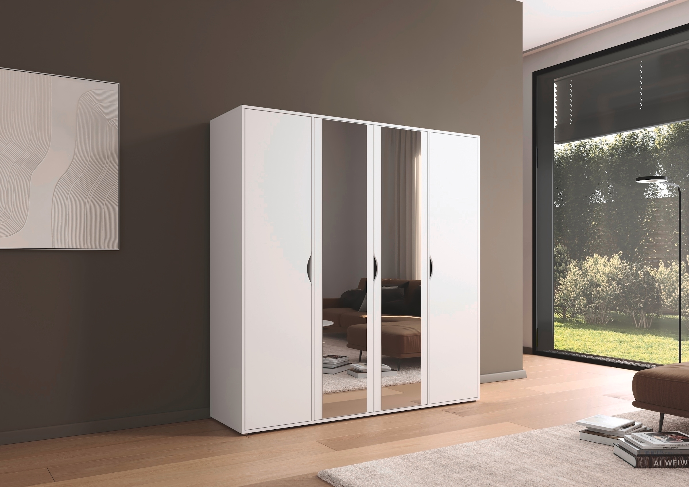 rauch Drehtürenschrank »Kleiderschrank Schrank Garderobe Wäscheschrank NARAI mit Spiegel«, (in 3 verschiedenen Ausstattungen BASIC/CLASSIC/PREMIUM), Griffausfräsungen für eine grifflose Optik TOPSELLER MADE IN GERMANY