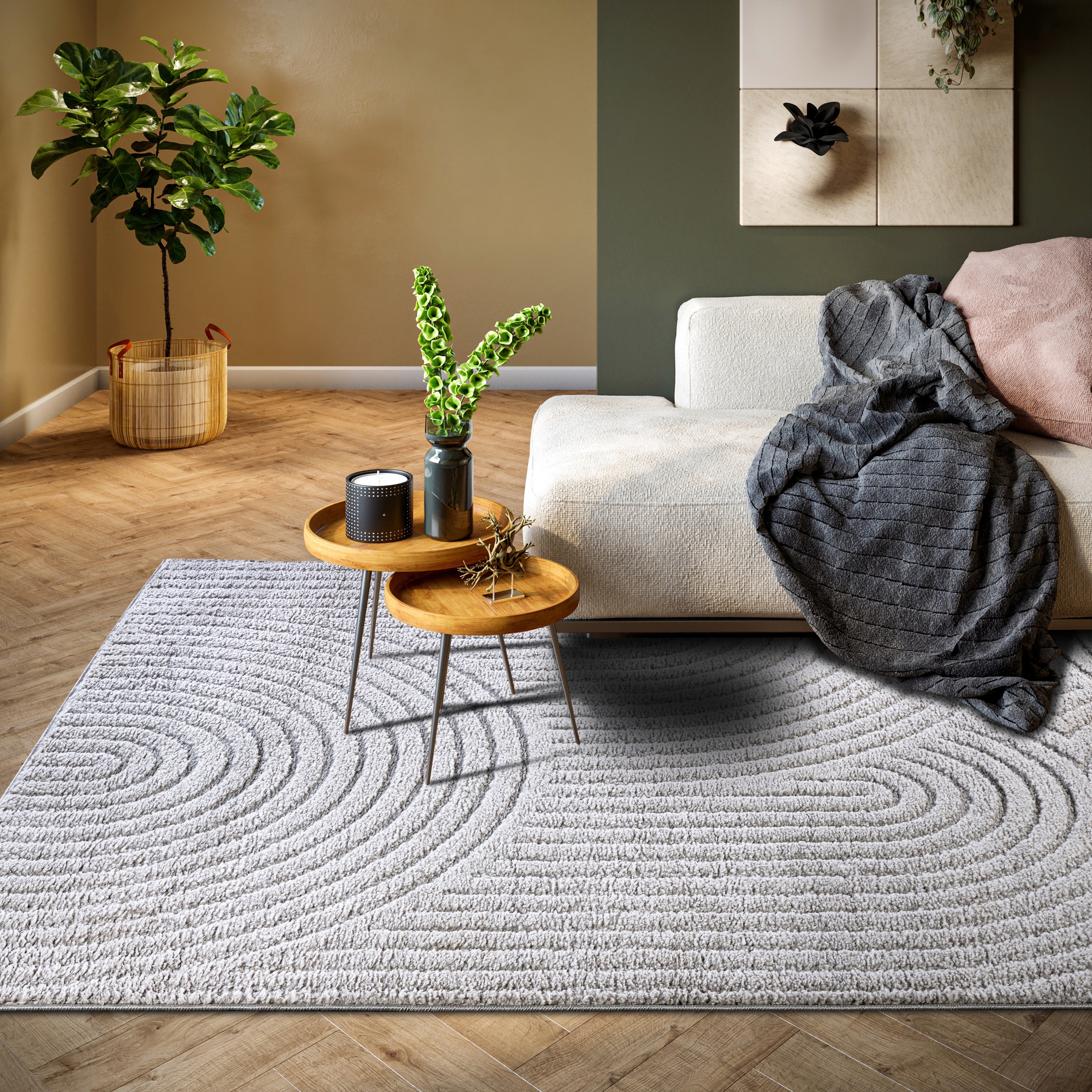 ELLE DECORATION Designteppich »Cosy Panglao, auch als Rundteppich erhältlich«, rechteckig, 14 mm Höhe, uni Kurzflor, Hoch Tief Struktur, modern, Skandi, Boho, Wohnzimmer