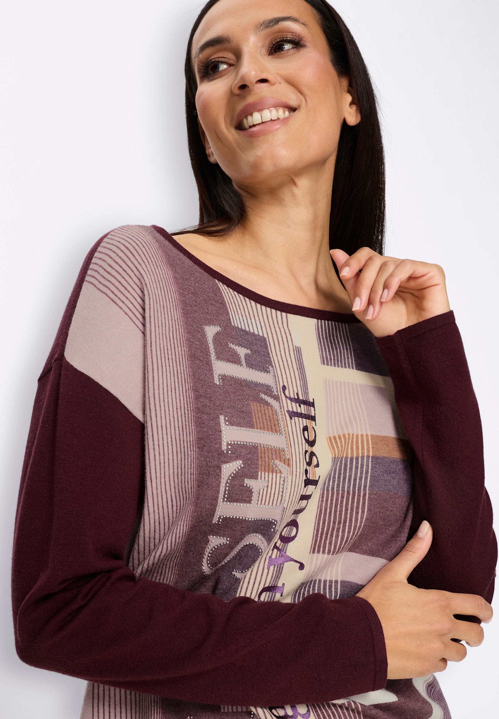 heine Strickpullover »Druck-Pullover Langarm-Pullover mit Tunnelzug und Bindeband«