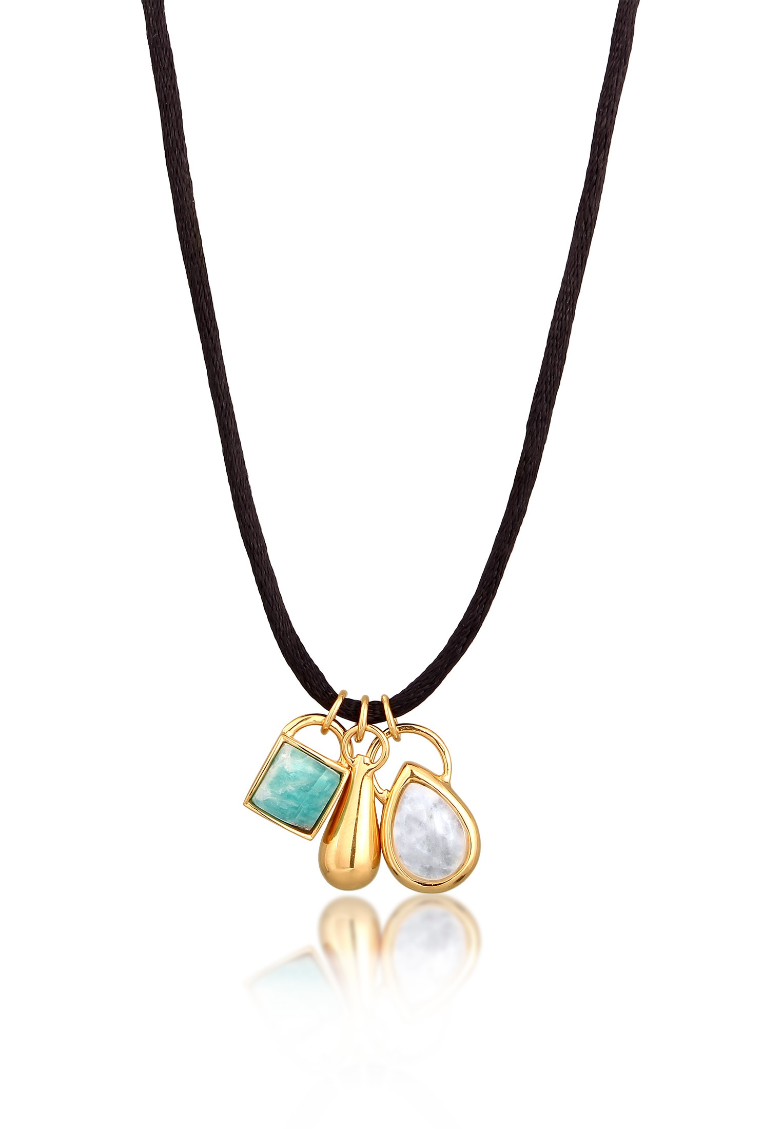 Elli Premium Kette ohne Anhänger »Halskette Satin Choker Amazonit Mondstein 925 Sterling Silber vergoldet«