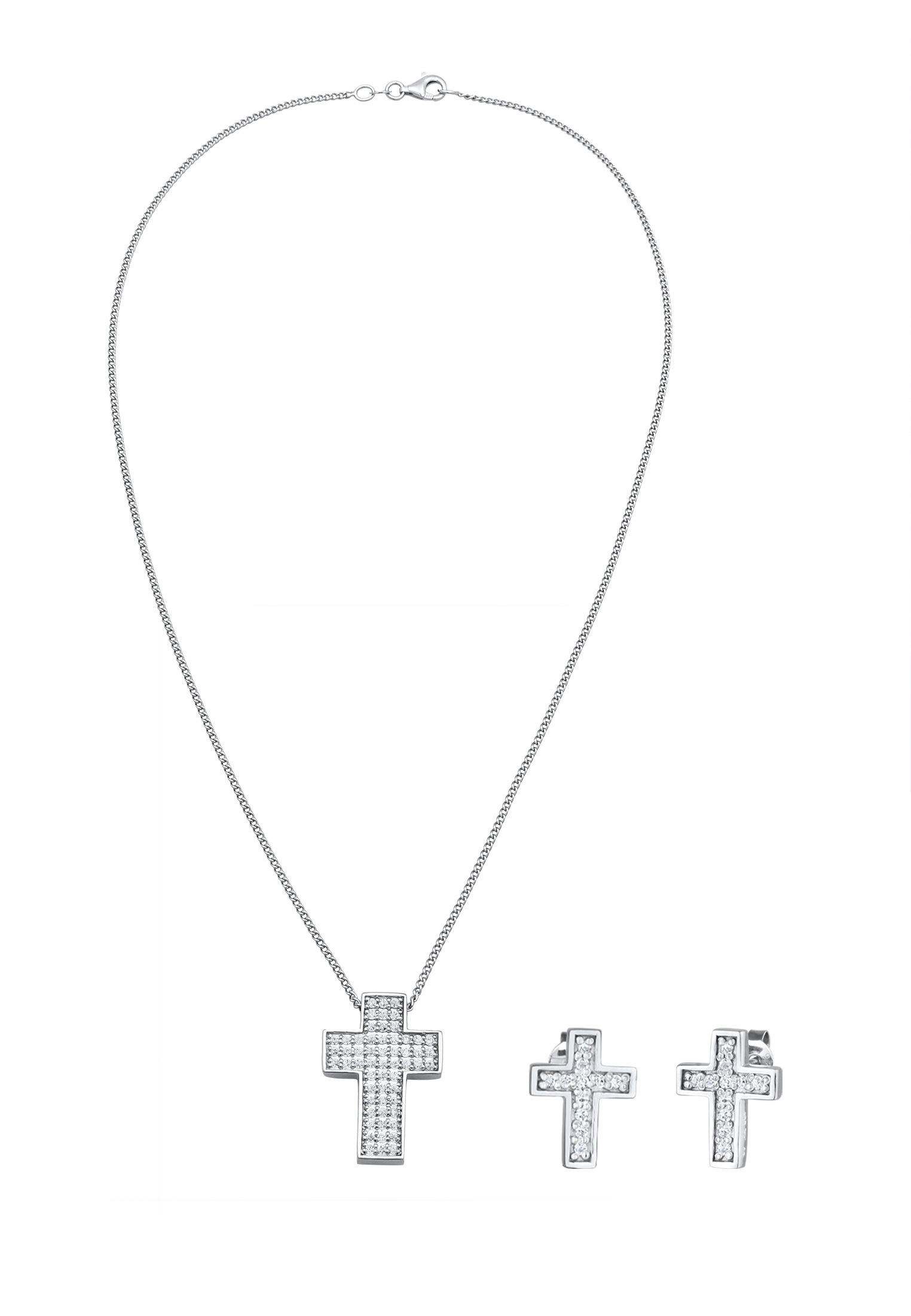 Elli Ohrring und Ketten Set »Schmuckset Kette Ohrstecker Kreuz Zirkonia Weiß 925 Sterling Silber«