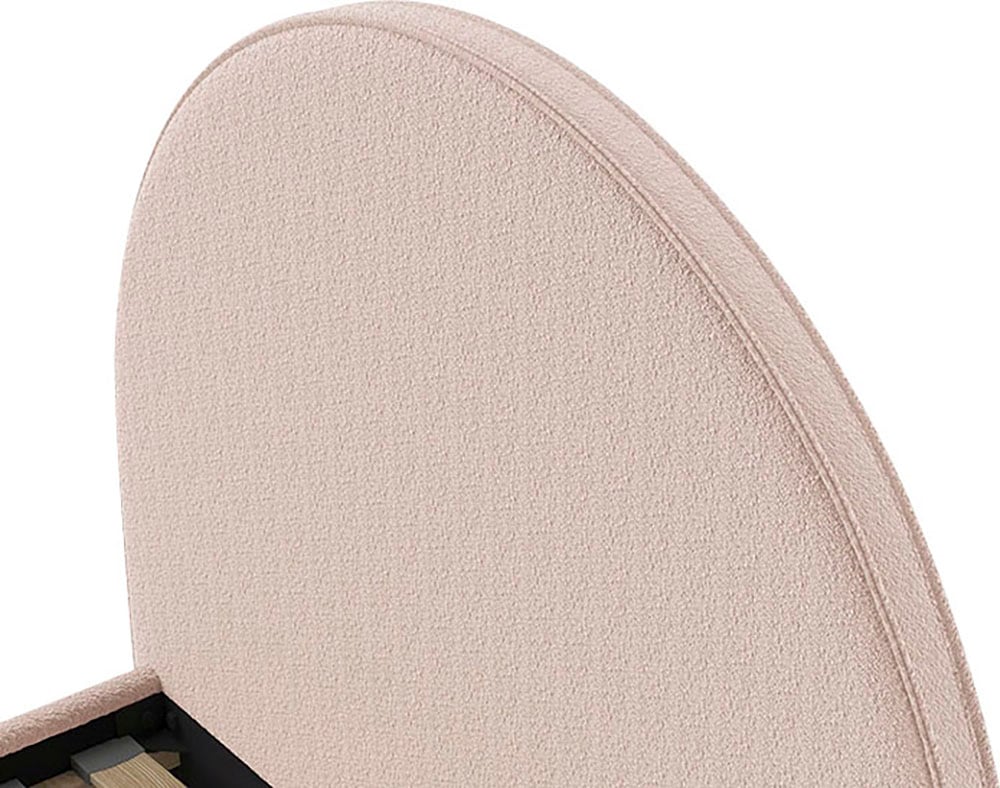 Vipack Schlafzimmer-Set »Moon, best. aus Polsterbett 140/200 und 2 Hocker/Nachttische« B/H/T ca. 147x132x212cm, bogenförmiges Kopfteil, Füße Massivholz,  inkl. Lattenrost, Bezug flauschiger Bouclé Stoff, wahlweise 4 Farben