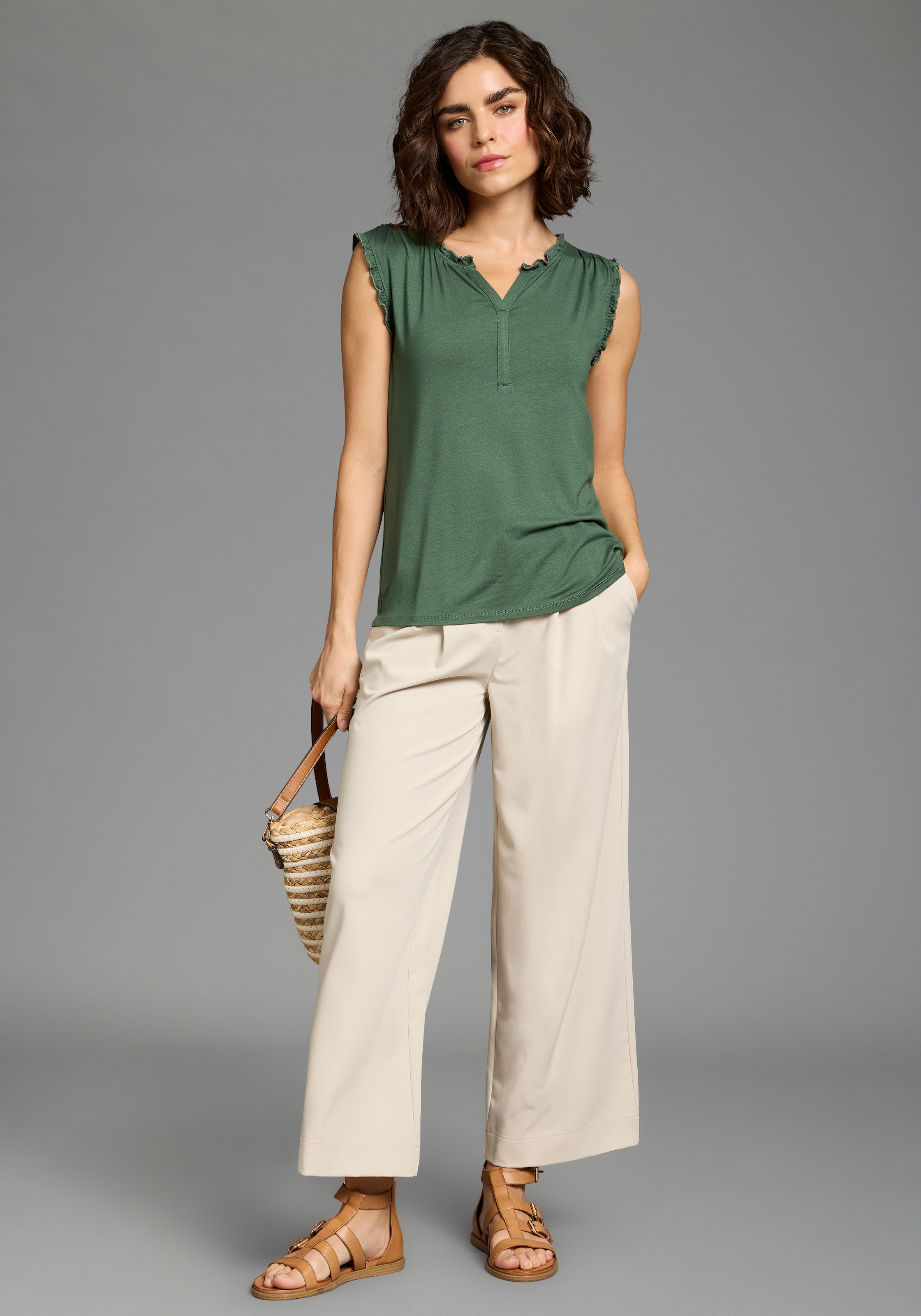 Laura Scott Tanktop ärmellos, Rüschen-Details, aus Viskose und Elasthan