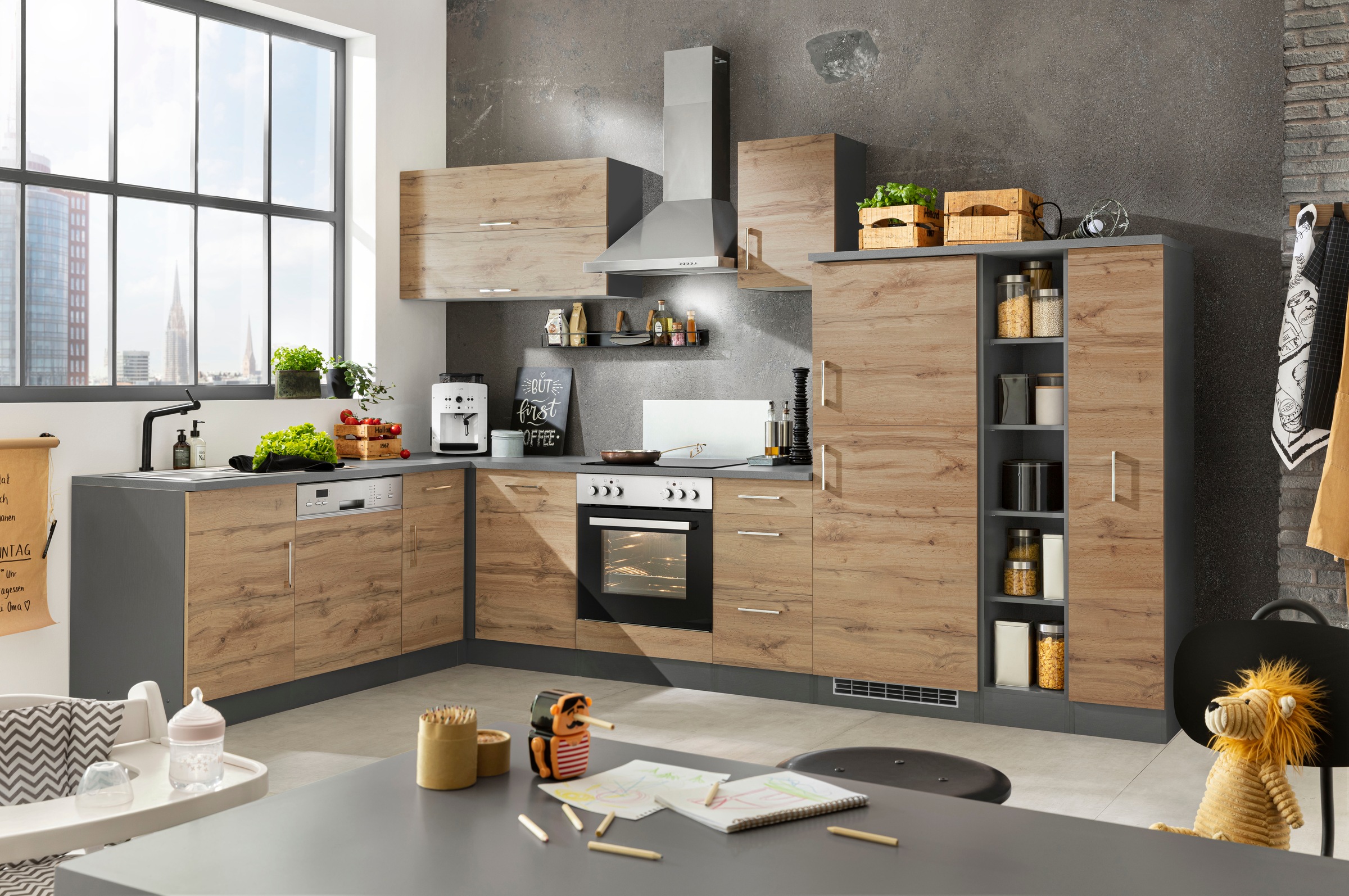 KOCHSTATION Winkelküche »KS-Colmar« mit E-Geräten, Stellbreite 210/330 cm