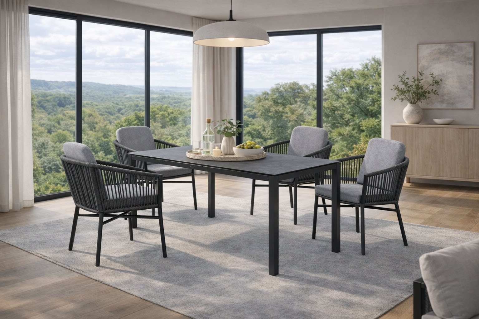 Destiny Garten-Essgruppe »LIMONE CREMONA 4 SE + Tisch 160x90cm, grau/ anthrazit« Set, 13 tlg. Aluminium, Rope, Tischplatte: Glas mit Keramiküberzug