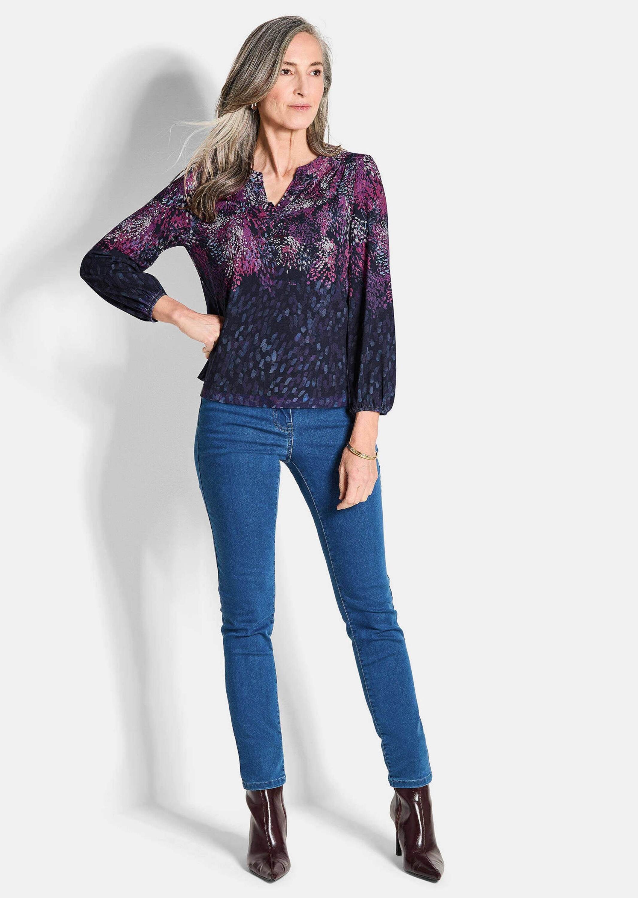 GOLDNER Kurzarmshirt »Langarm Druckshirt mit Allover-Print« schmaler Gummibündchen am Ärmel