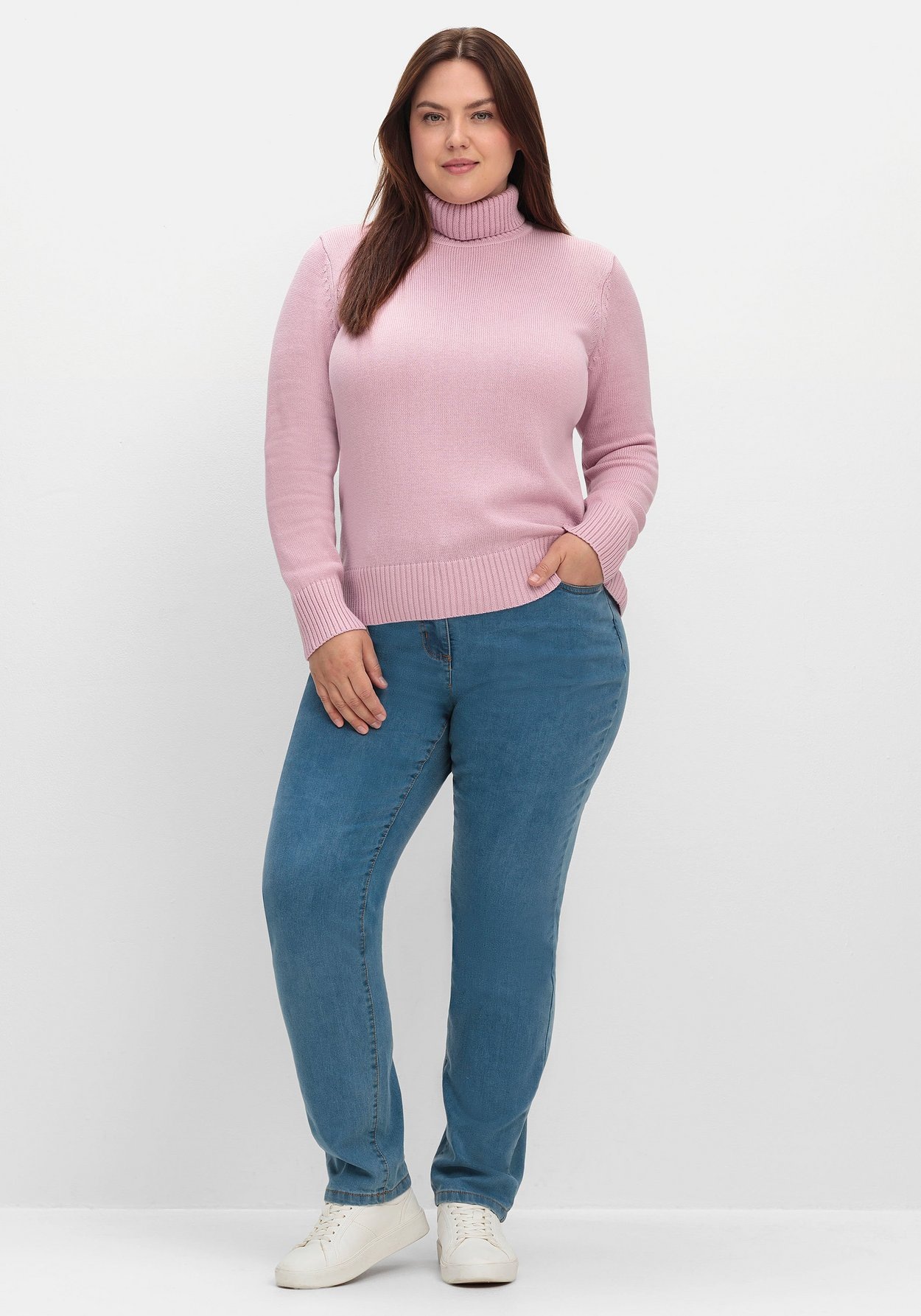 Sheego Rollkragenpullover »Rollkragenpullover aus Baumwoll-Mix, mit Rippbündchen«