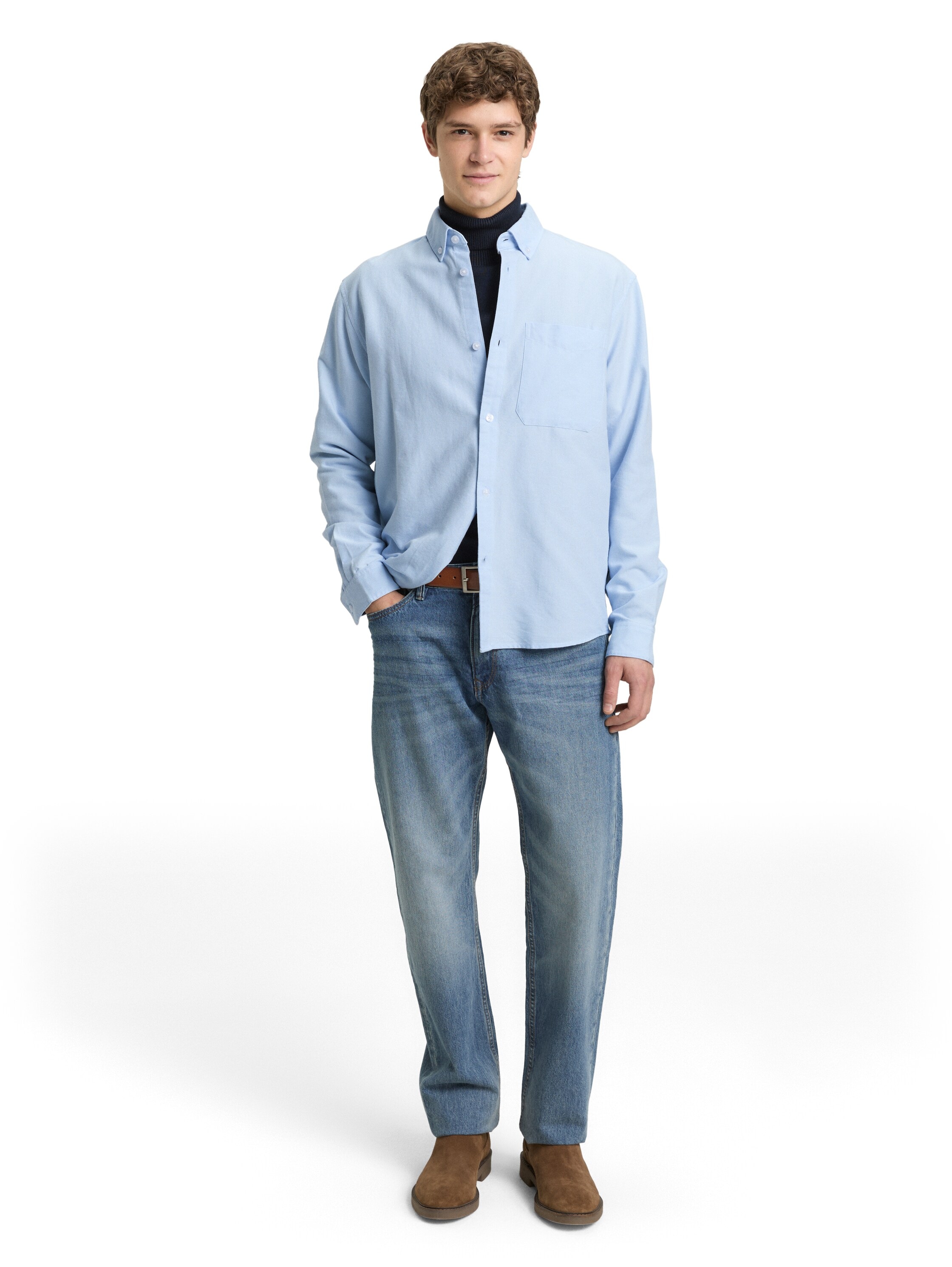 TOM TAILOR Denim Langarmhemd gestreift, mit Button-down-Kragen