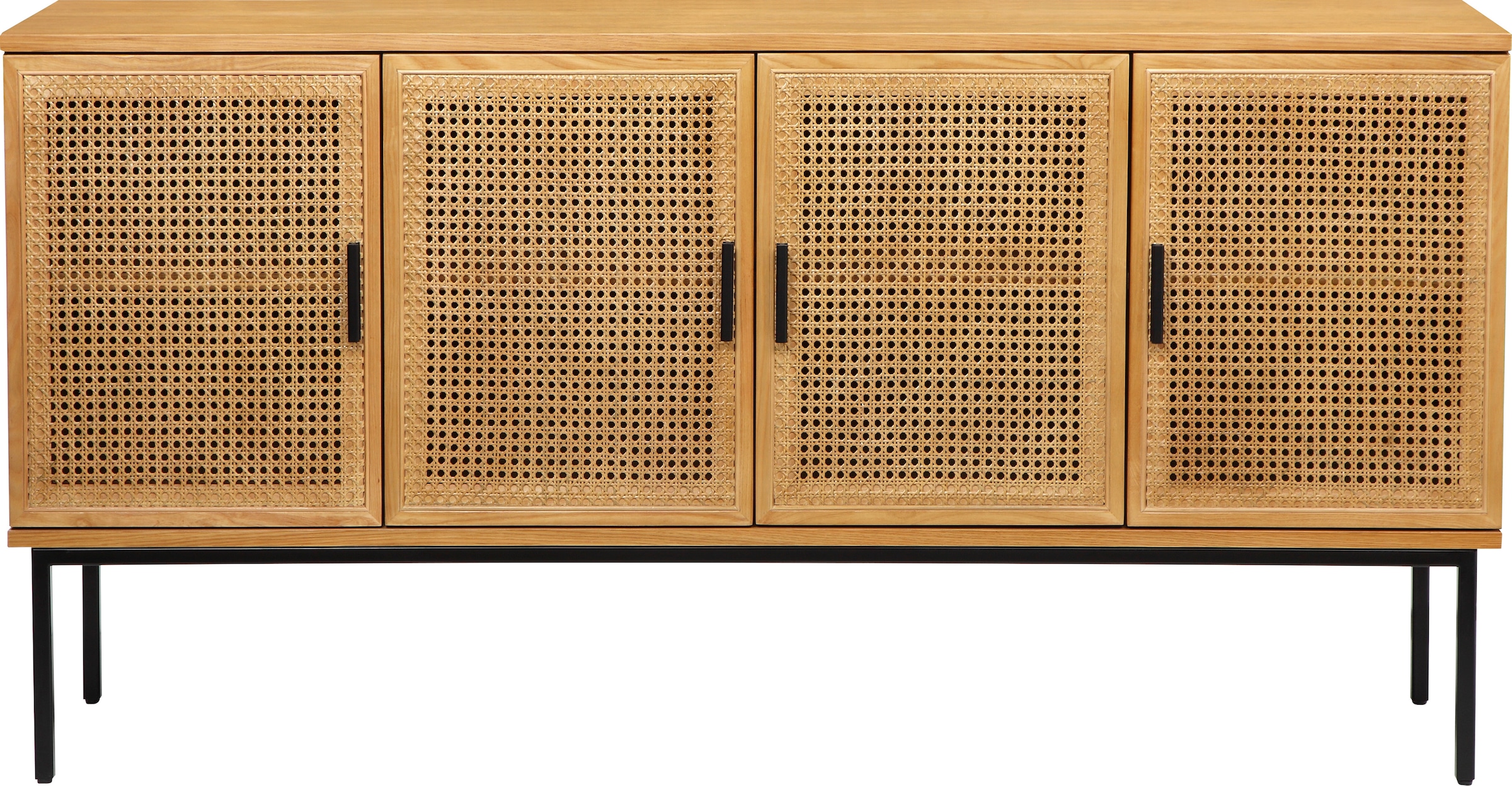 COUCH♥ Sideboard »Feines Geflecht«, Mit Rattan-Geflecht Einsatz, 4-türig