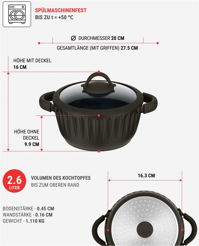 RESTO Kitchenware Bratentopf »Ascella, Schmortopf antihaftbeschichtet und spülmaschinenfest« 2 Stk. tlg. Aluminiumguss