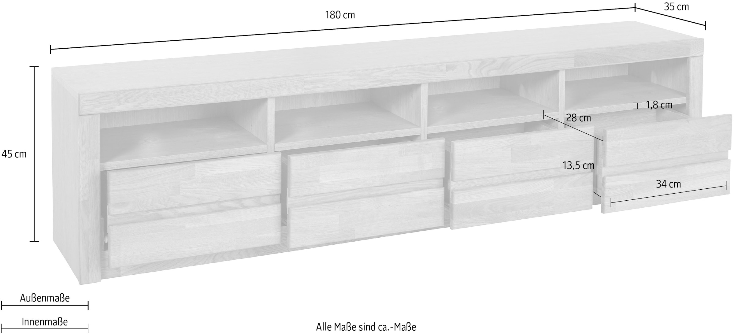 OTTO home Lowboard »Silkeborg« schöne grifflose Optik,Breite 180 cm