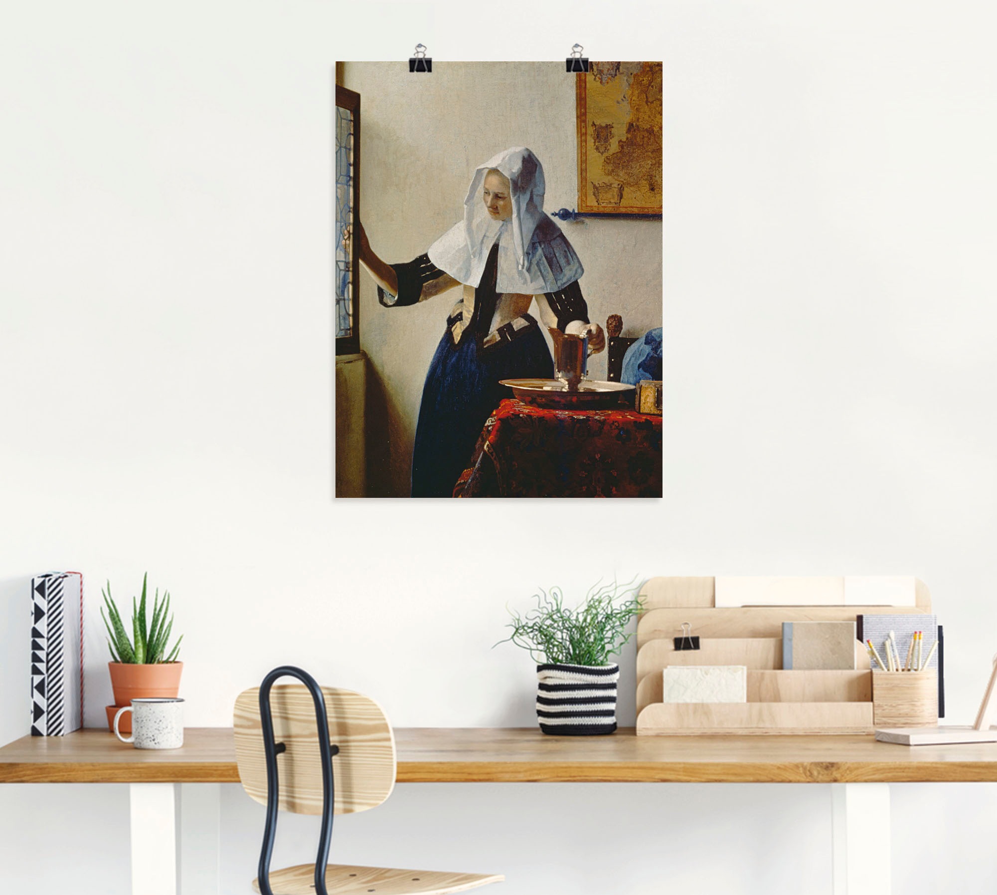 Artland Wandbild »Junge Frau mit Wasserkrug am Fenster«, Frau, (1 St.), als Leinwandbild, Wandaufkleber oder Poster in versch. Größen