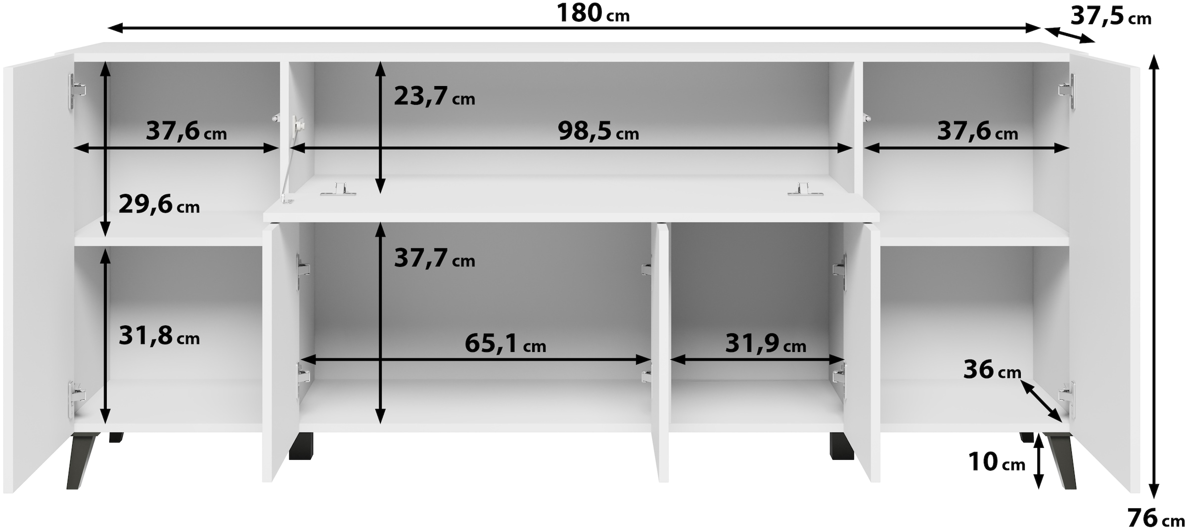 Home affaire Sideboard »SIDEBOARD PHUKET II, Stilvolle, grifflose kommode, Breite 180cm« Mit 5 Türen, 1 Klappe, 7 Fächern und höhenverstellbaren Einlegeböden
