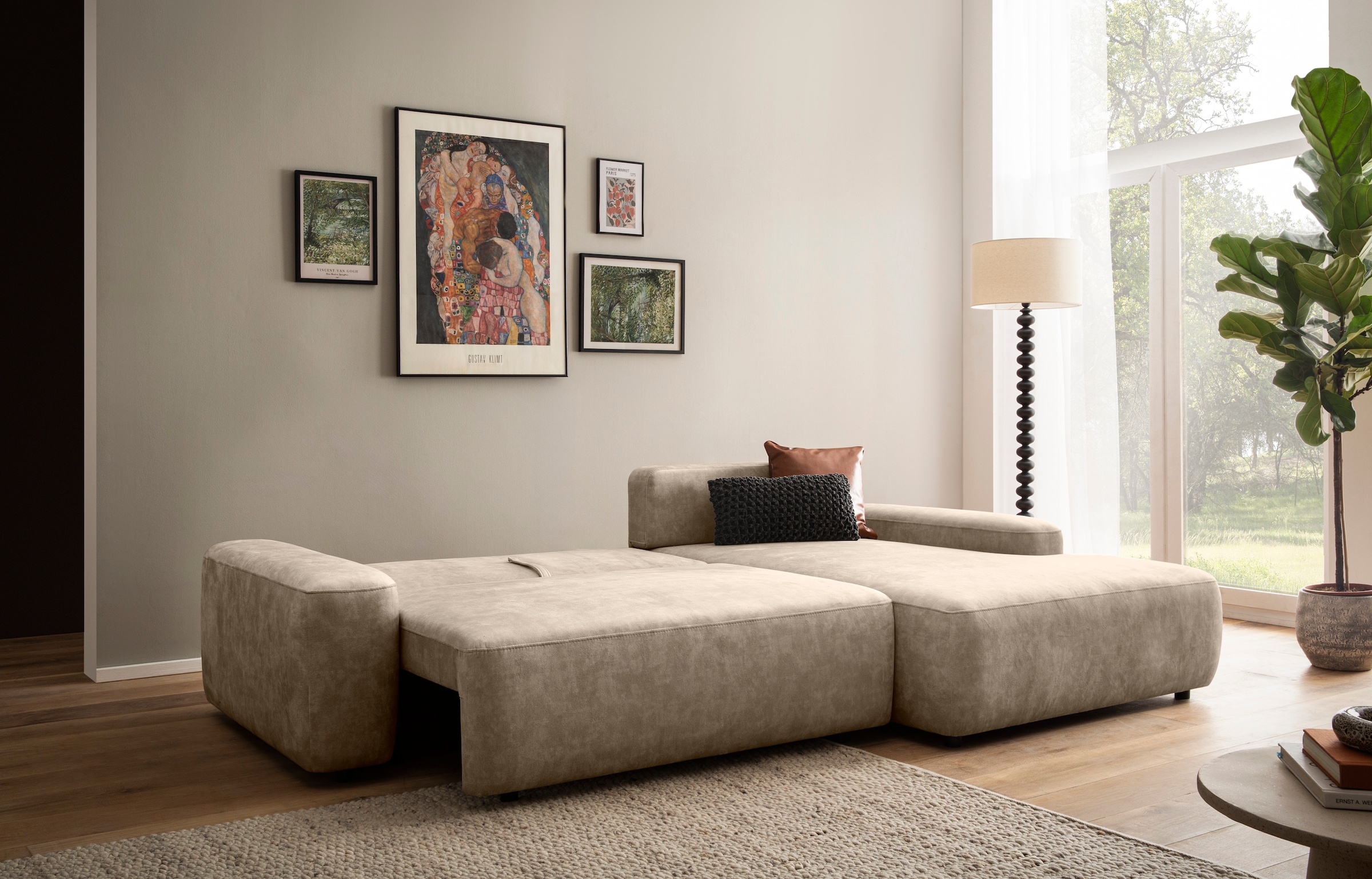 INOSIGN Ecksofa »TORGE (264cm), Schlafsofa in Cord, Samtvelours o Struktur fein, L-Form«, Schlaffunktion, Bettkasten, Liegefläche: 125/210 cm