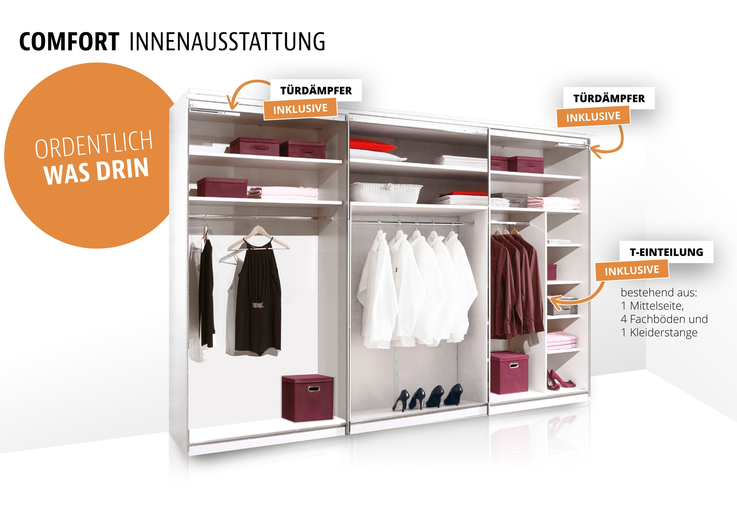 STAUD Schwebetürenschrank »Sonate Rom mit Spiegel, Made in Germany«, Mit vier verschiedenen Ausstattungsvarianten