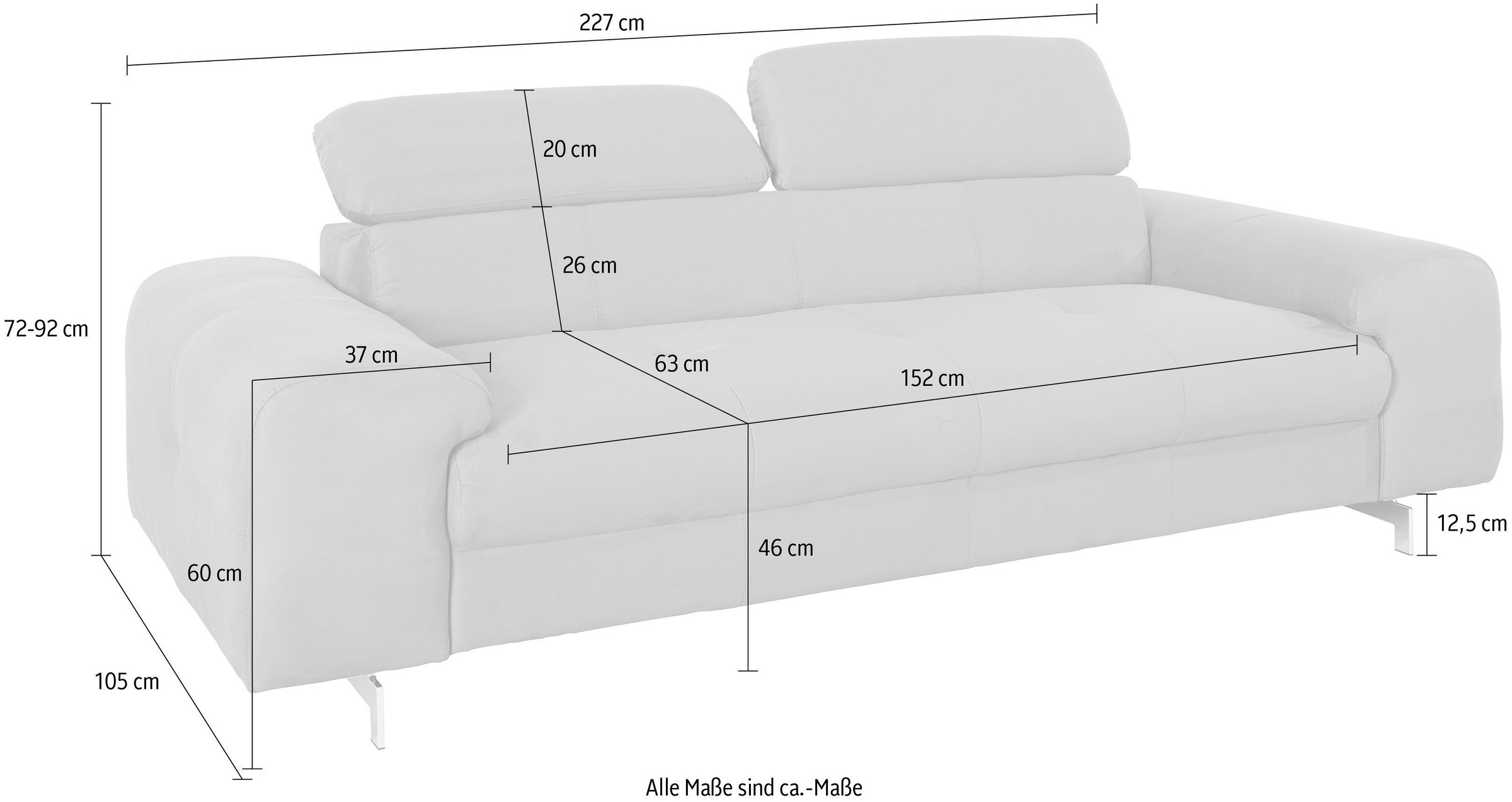 COTTA 3-Sitzer »Chef« Big-Sofa mit Kopfteilverstellung, edle Metallkufen