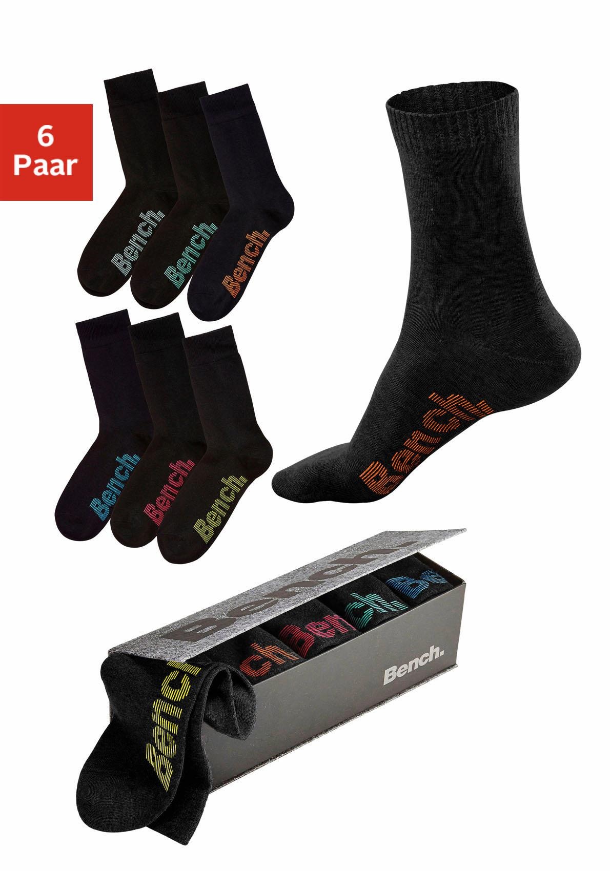 Bench. Socken, (Box, 6 Paar), mit verschiedenfarbigen Logos