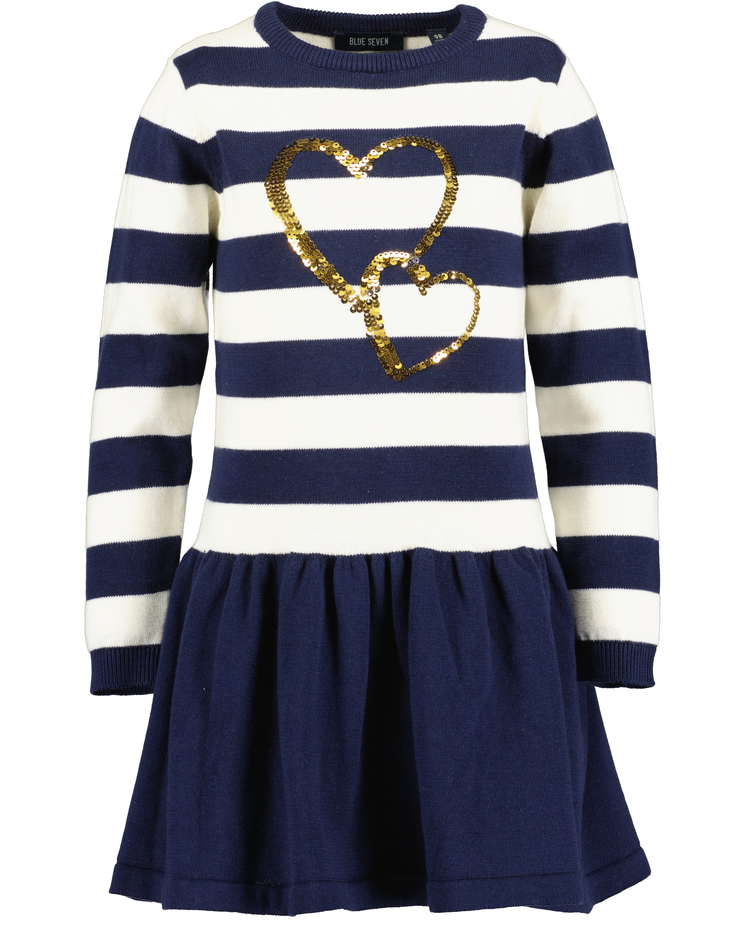 Blue Seven Mädchen Strickkleid mit tollem Herzenmotiv mit Wendepailletten in blau, Größe 116