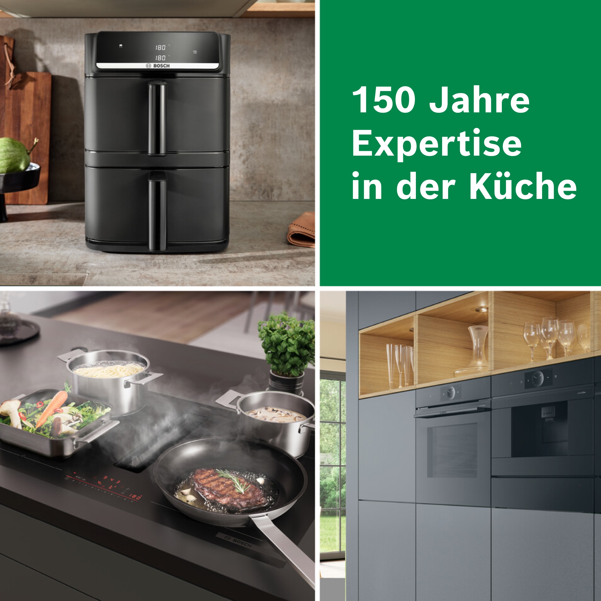 BOSCH Heißluftfritteuse »Serie 6 MAFD661B0, XXL Heißluftfritteuse, 12L, PFAS frei, Doppelkammer« 2800 W platzsparend, einfache Reinigung, weniger Fett, 6 Programme, schwarz