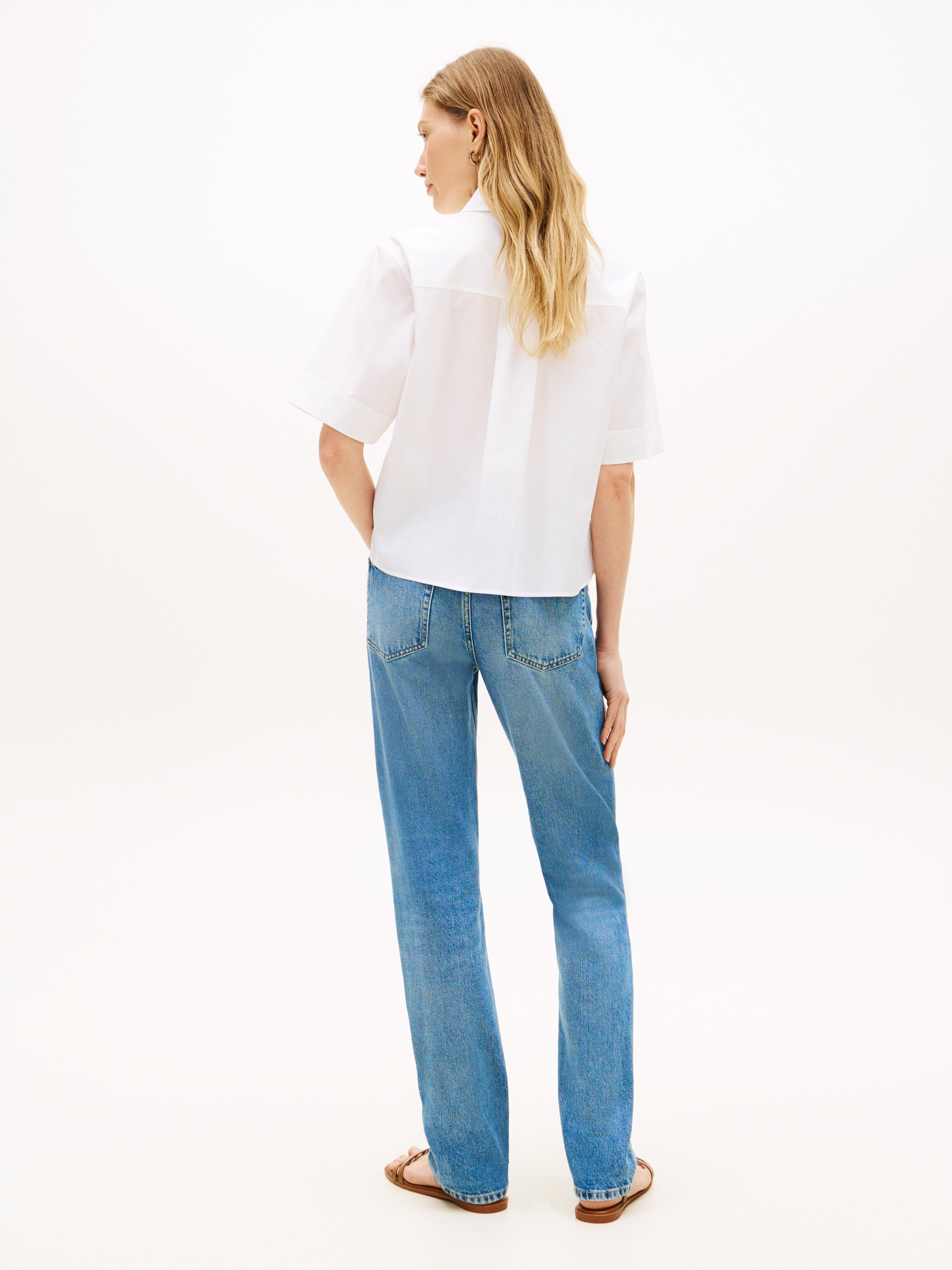 Tommy Hilfiger Kurzarmbluse »ESSENTIAL POPLIN SHORT SLEEVE SHIRTS« mit Hemdkragen, Flag Stickerei auf der Brust