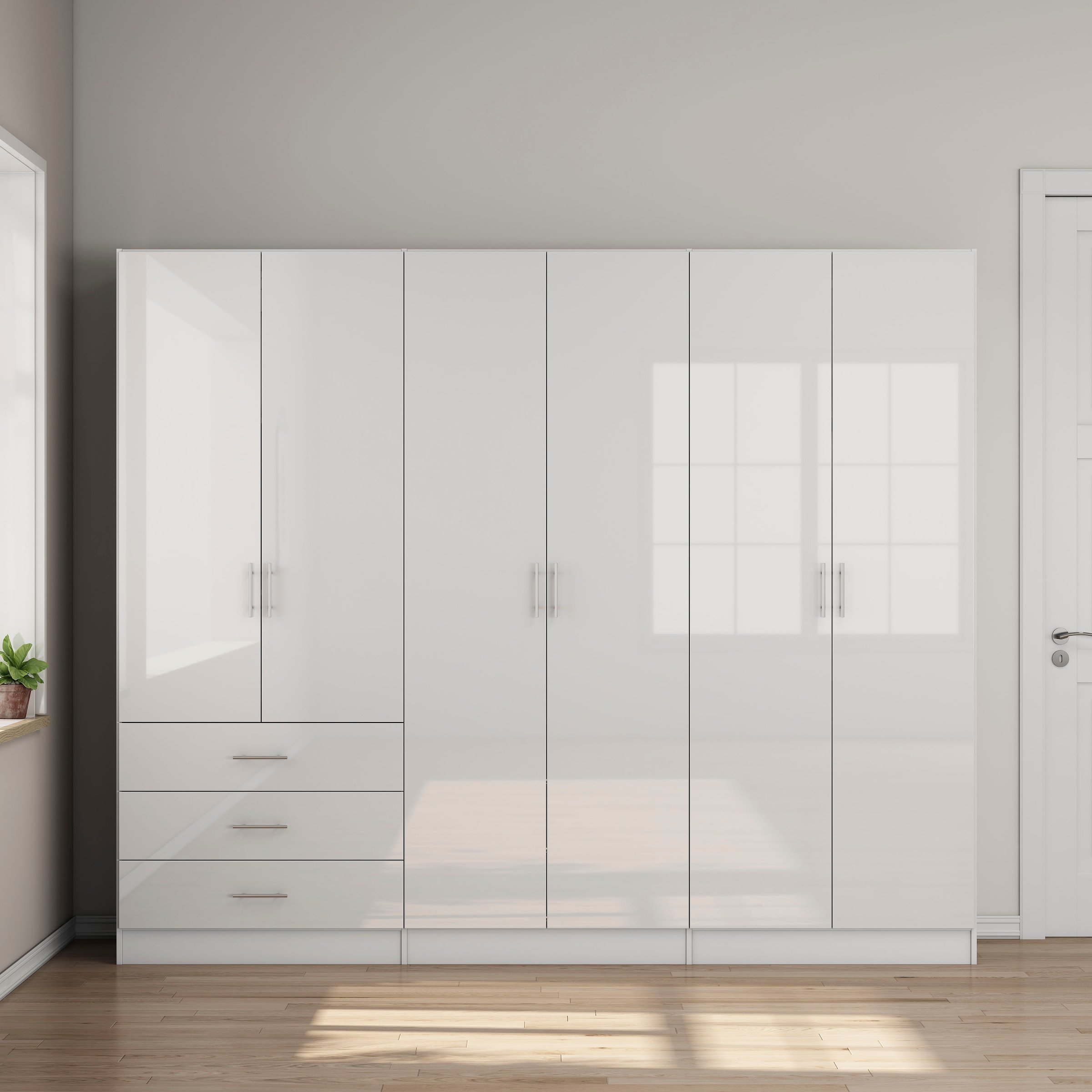 OTTO home Kleiderschrank »Trento Schlafzimmerschrank Garderobe hochglanz Bestseller« Schrank mit 6 Türen und 3 Schubladen, höchglänzende Fronten