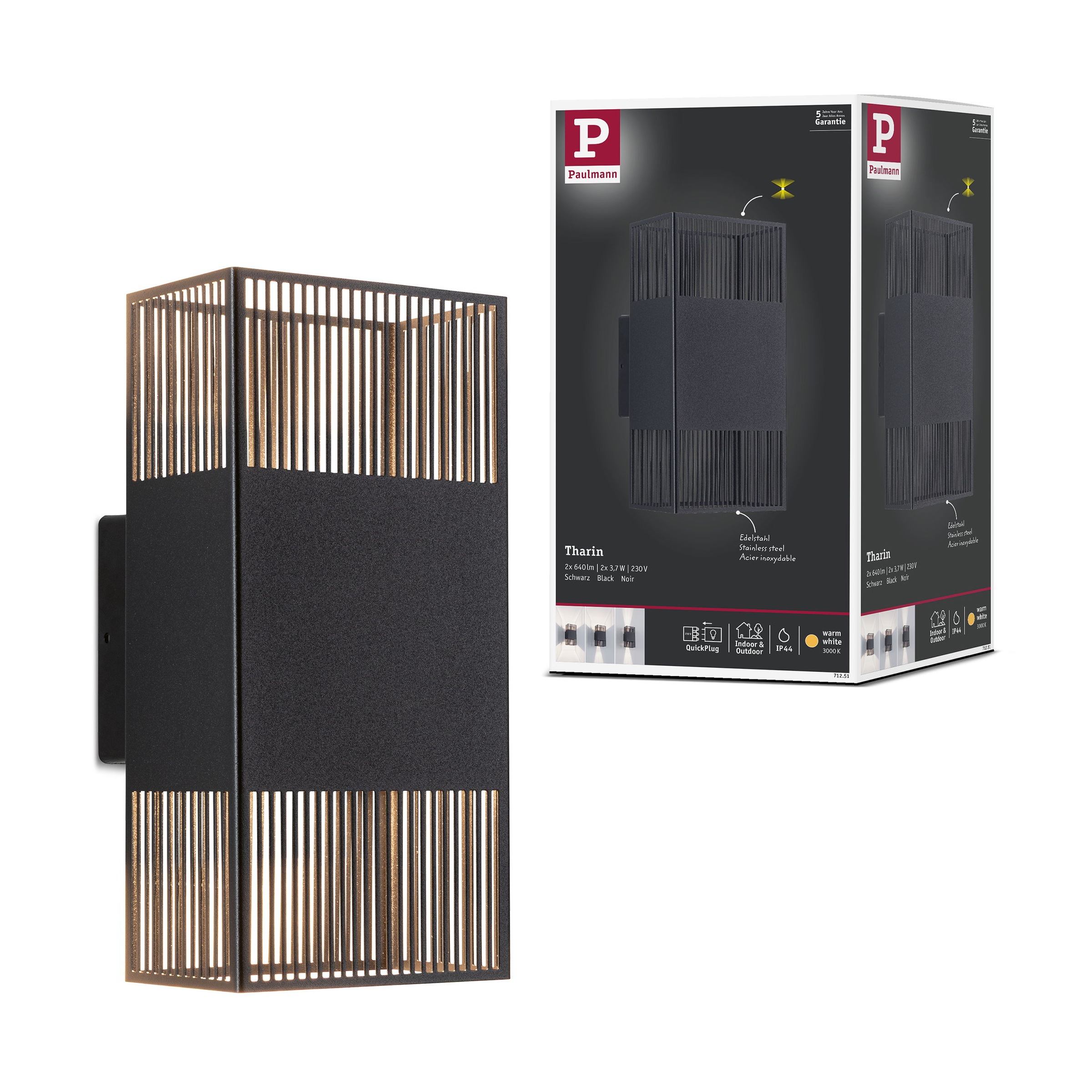 Paulmann LED Wandleuchte »Tharin« LED-Modul 1 Stk. Warmweiß spritzwassergeschützt