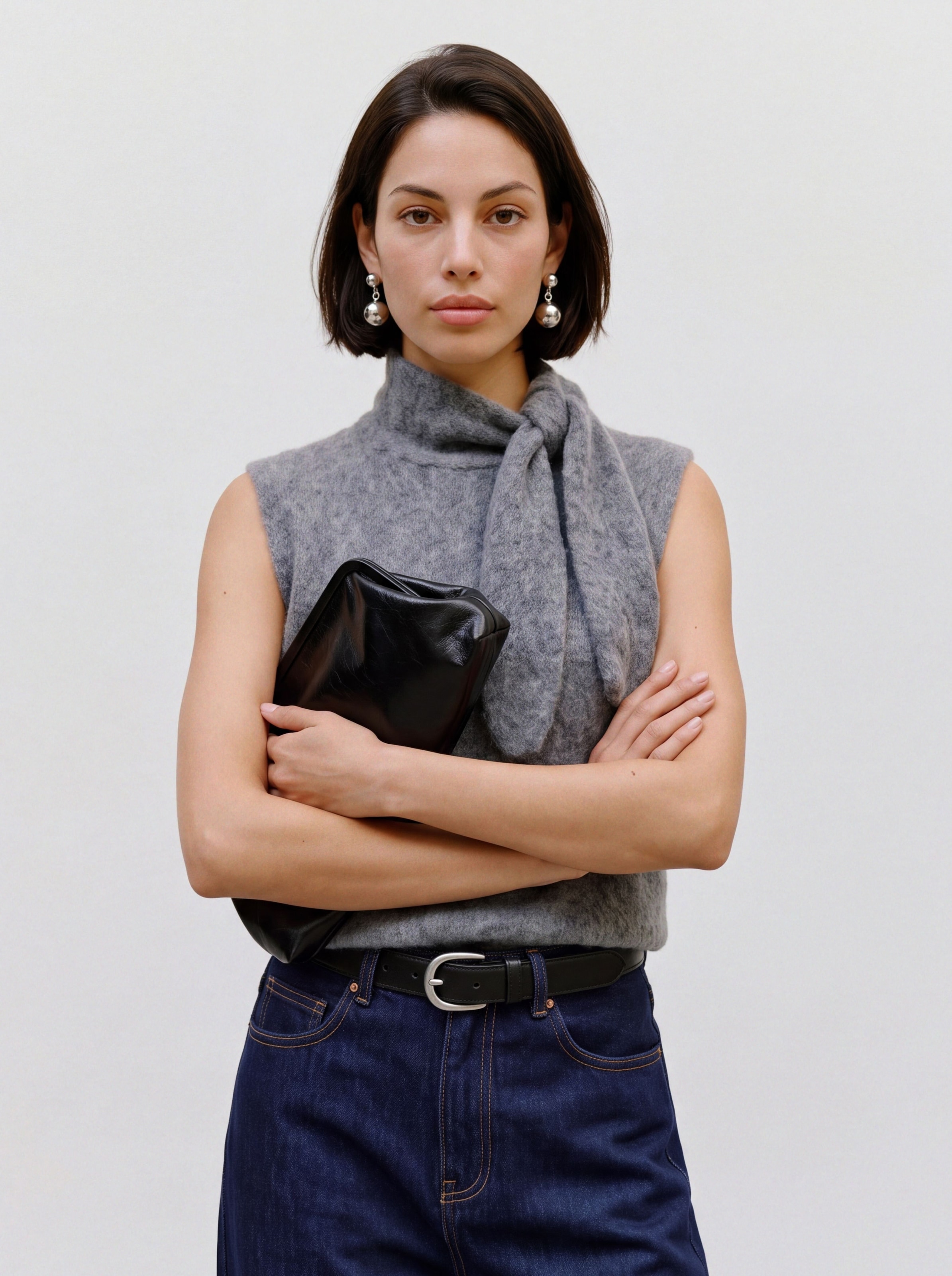 TOPSHOP Strickpullover »TSCASSI KNITTED TIE NECK TOP KNT NOOS« Materialmix, normal geschnitten