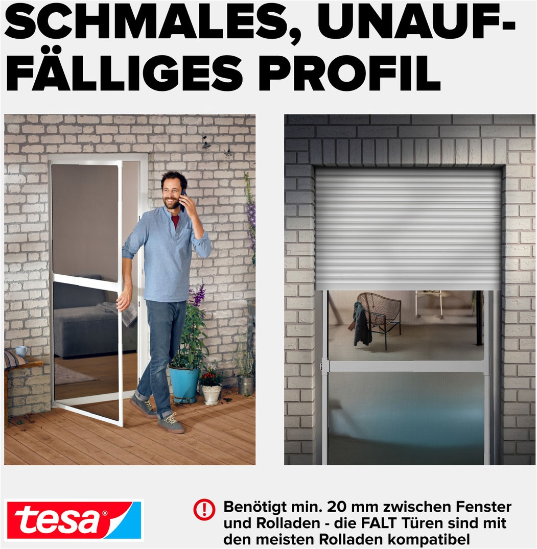 tesa Insektenschutz-Tür »Insect Stop Falt Fliegengitter für Türen - max. 1 m : 2,20 m« Packung, Teleskop Alu Rahmen, 1 Stk. tlg. mit verstellbarem Rahmen aus Aluminium - ohne Bohren