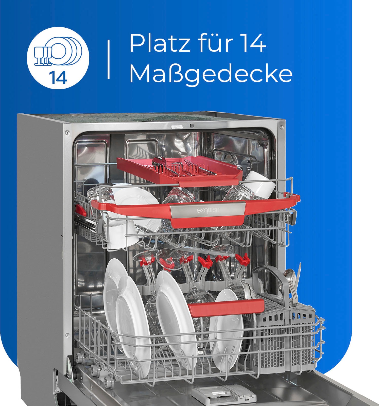 exquisit Unterbaugeschirrspüler »EGSP9614-EF-030B inox«, 14 Maßgedecke