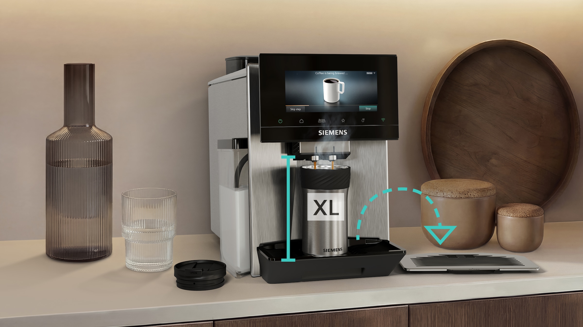 SIEMENS Kaffeevollautomat »TQ927E03« farbiges 6.8'' TFT-Display, individuelle Aromaeinstellung, Edelstahl