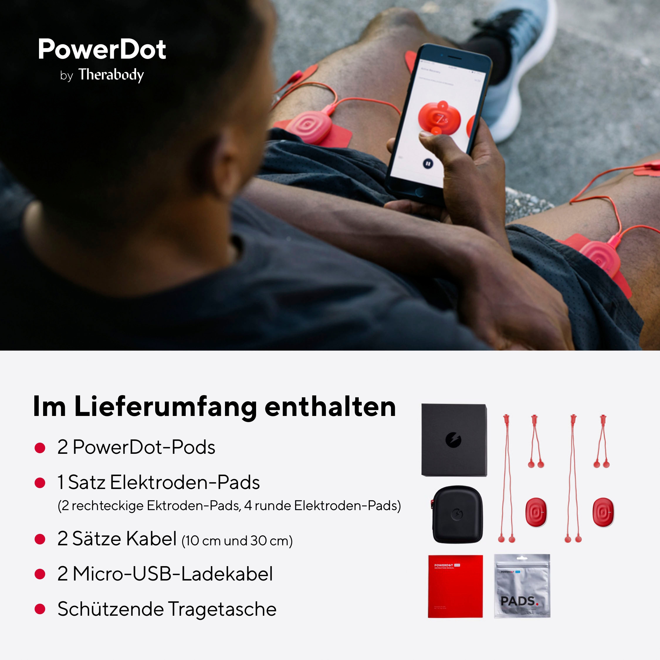 Therabody TENS-EMS-Gerät »PowerDot DUO RED 2.0 Muskelstimulator«, zur Schmerzlinderung, App-Steuerung, Beschleunigt Muskelerholung