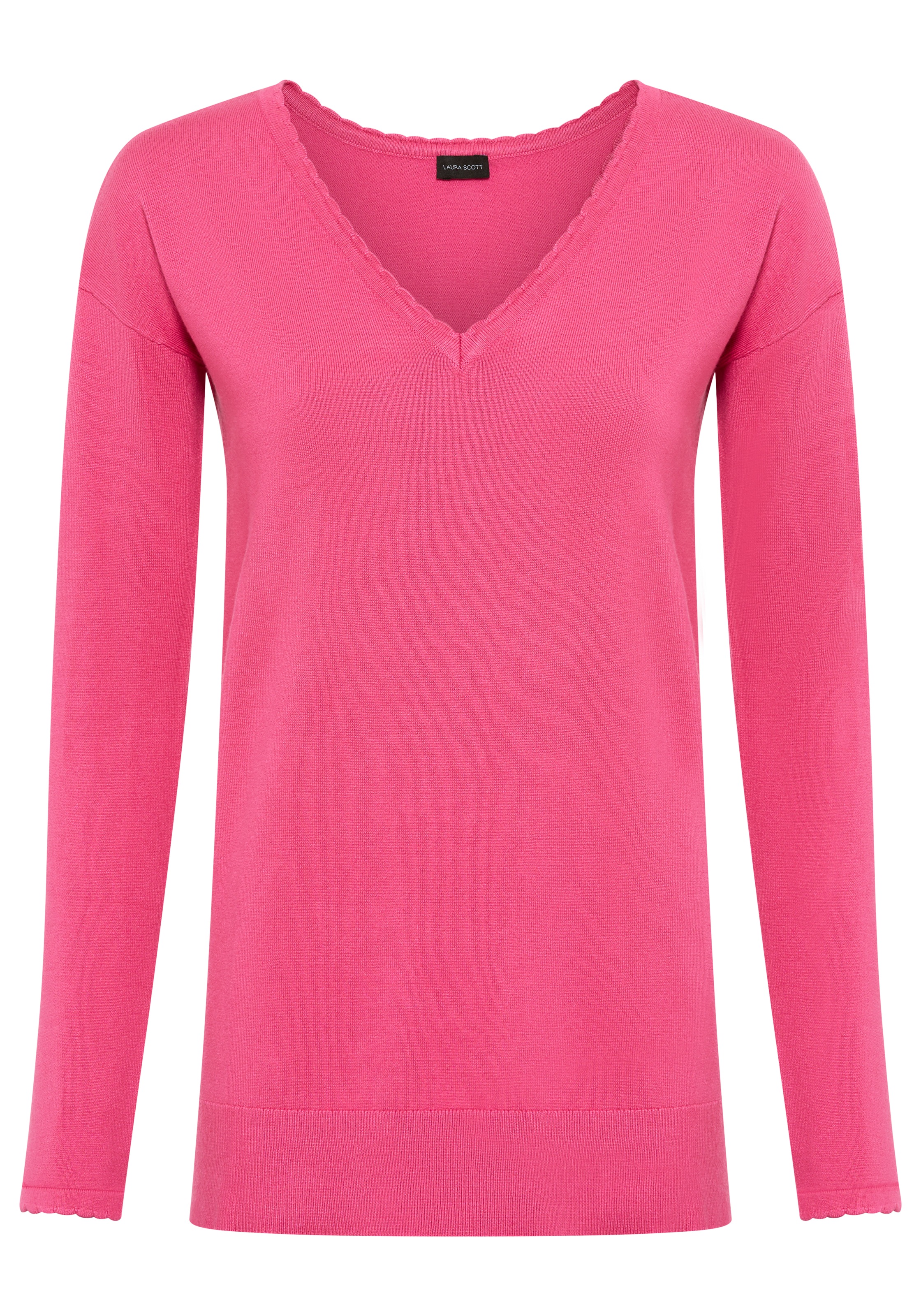 Laura Scott V-Ausschnitt-Pullover mit femininer Wellenkante